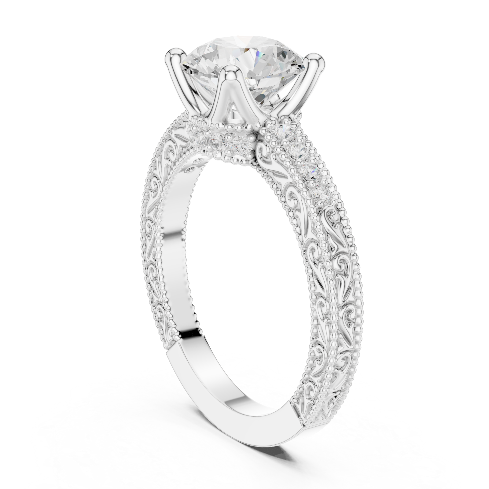  White Gold Crowned Majesty Halo Band Ring Left View