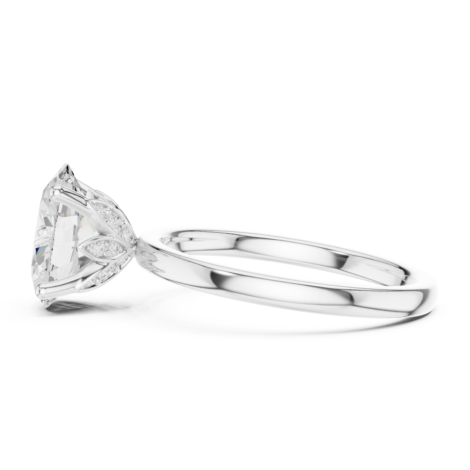  White Gold Radiance Halo Classic Oval Promise Ring Side View
