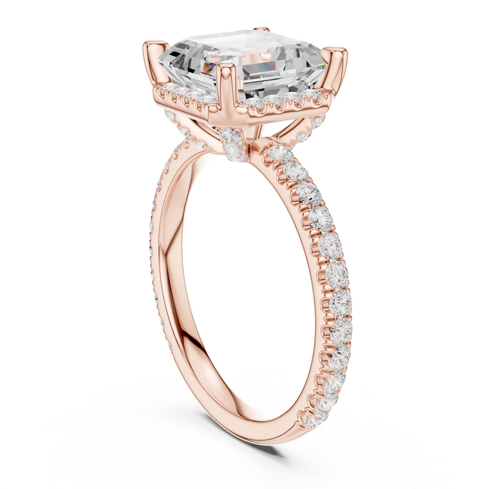  Rose Gold Lustrous Grandeur Halo Ring Left View