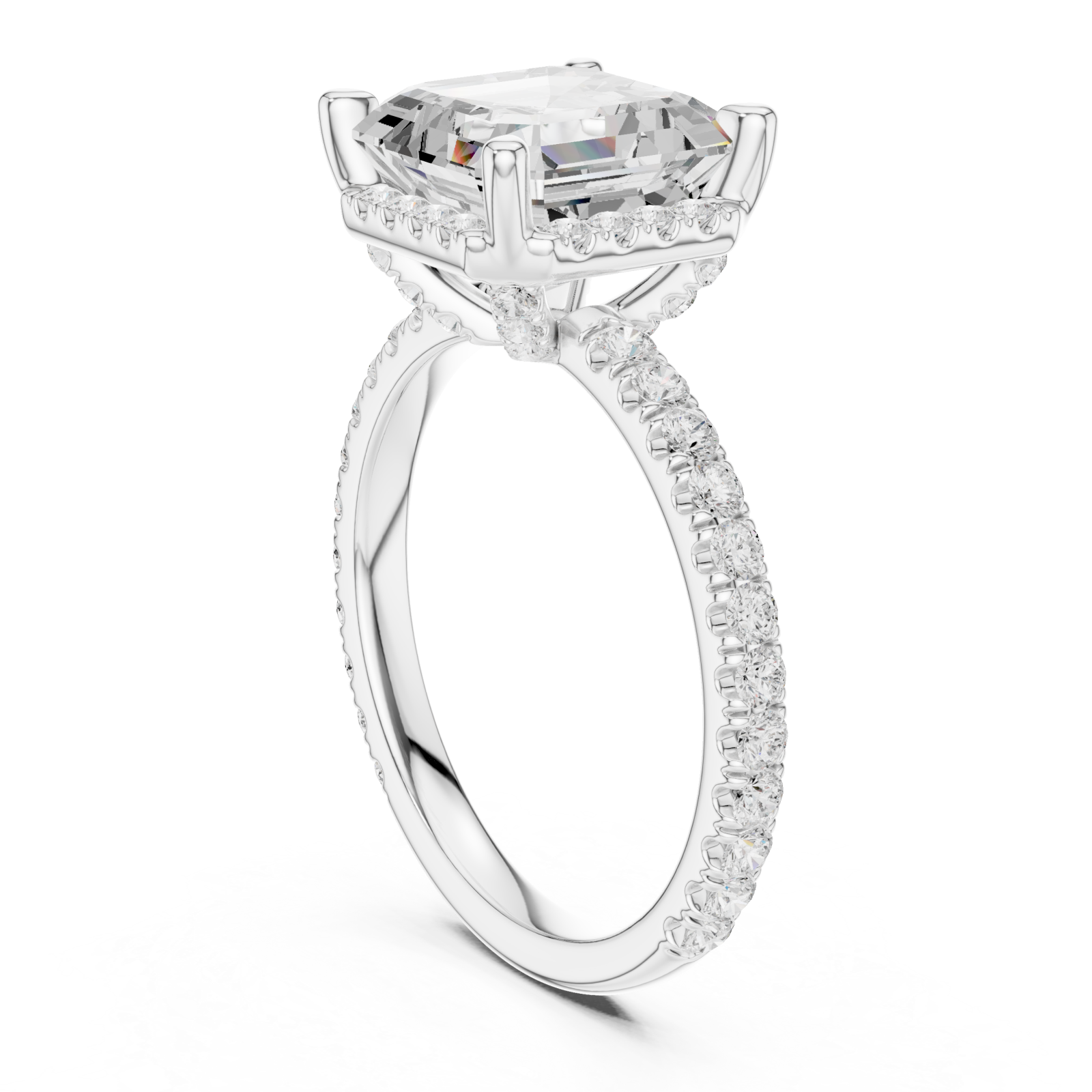  White Gold Lustrous Grandeur Halo Ring Left View