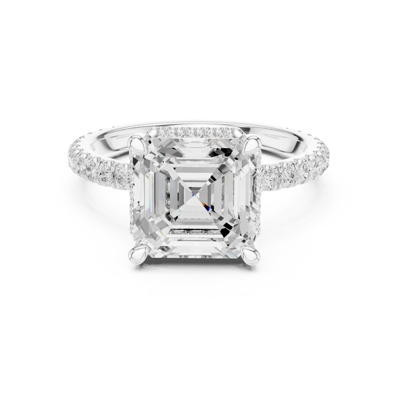  White Gold Lustrous Grandeur Halo Ring Front View