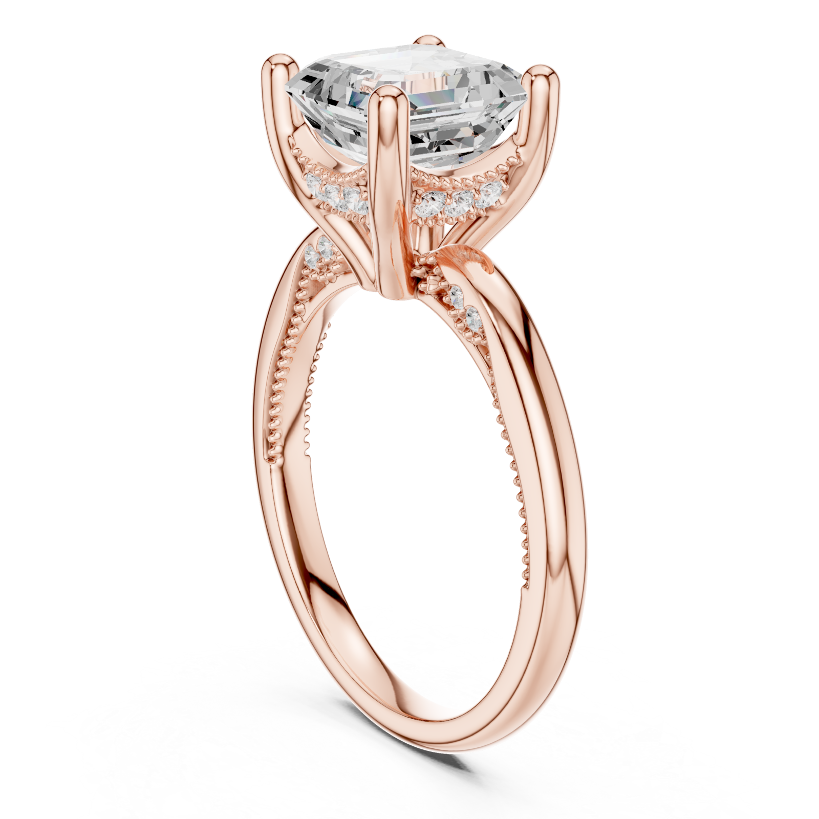  Rose Gold Aurora Crest Solitaire Ring Left View