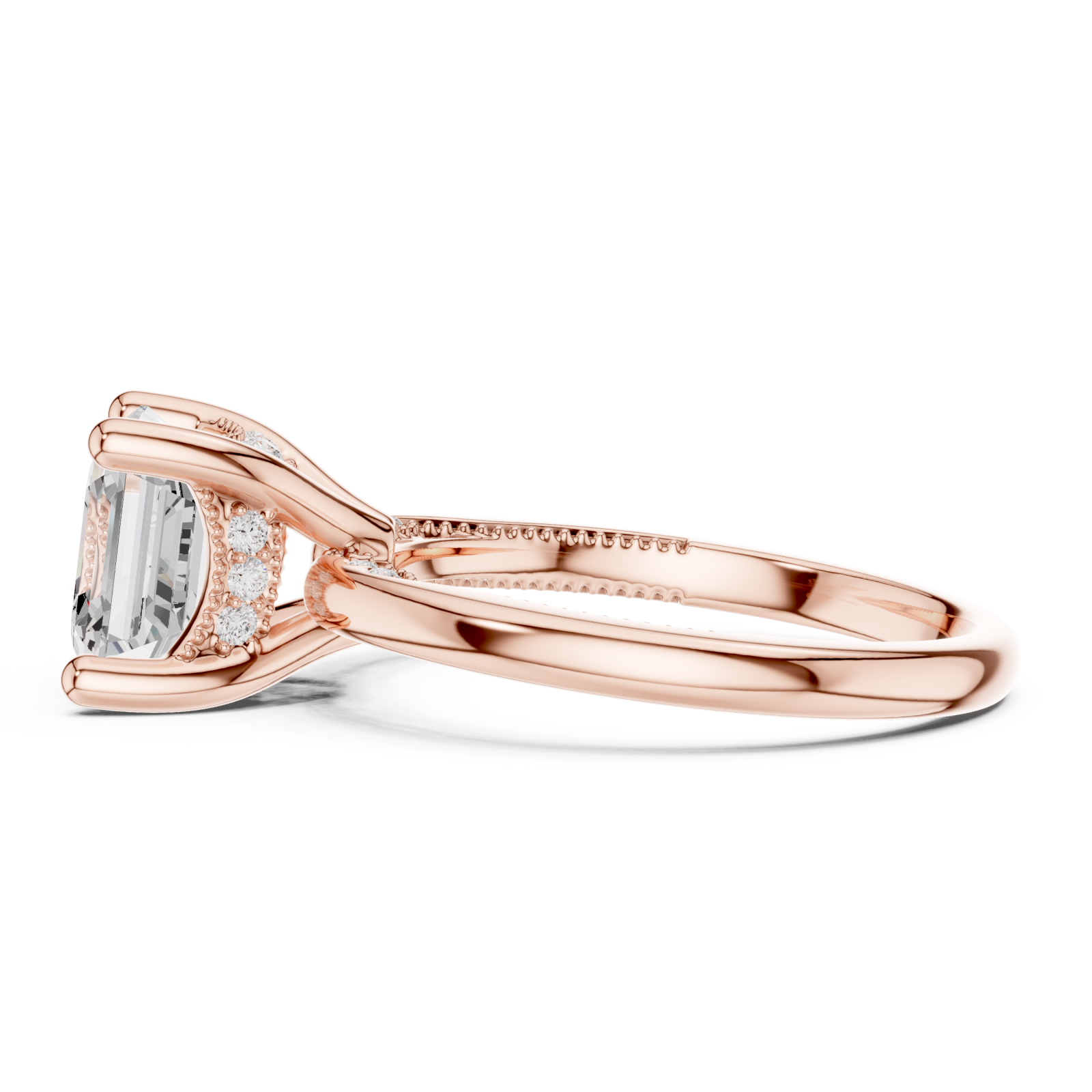  Rose Gold Aurora Crest Solitaire Ring Side View
