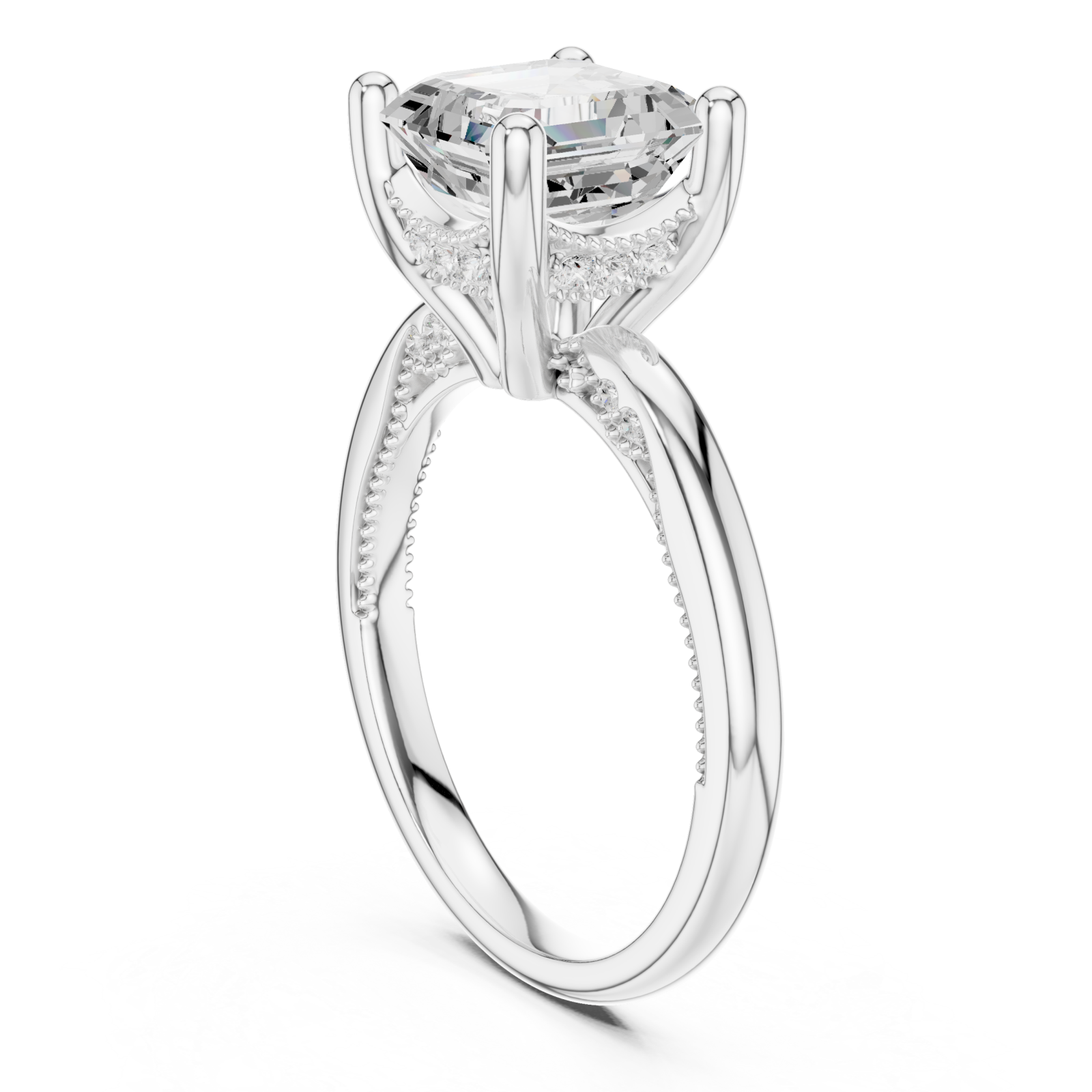  White Gold Aurora Crest Solitaire Ring Left View