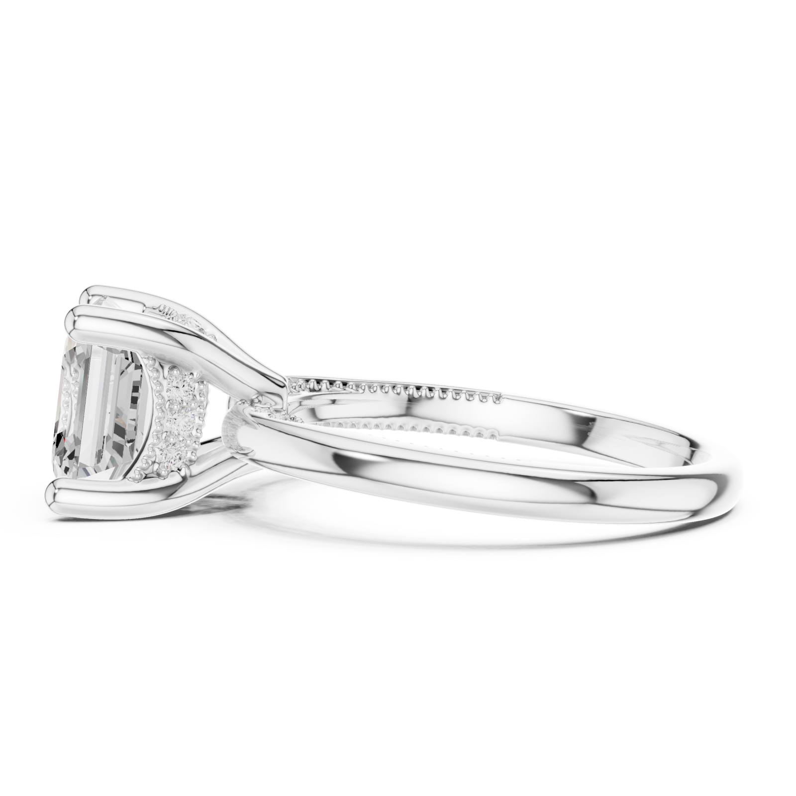  White Gold Aurora Crest Solitaire Ring Side View