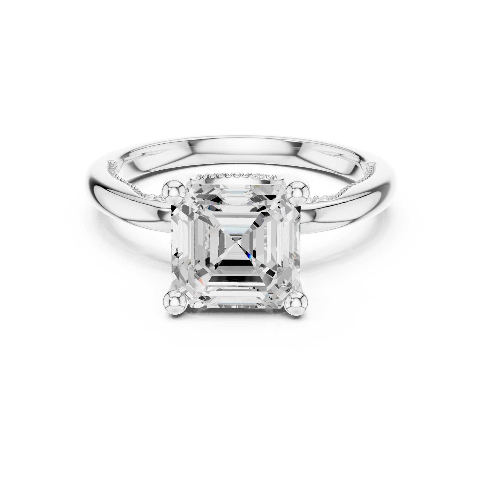  White Gold Aurora Crest Solitaire Ring Front View