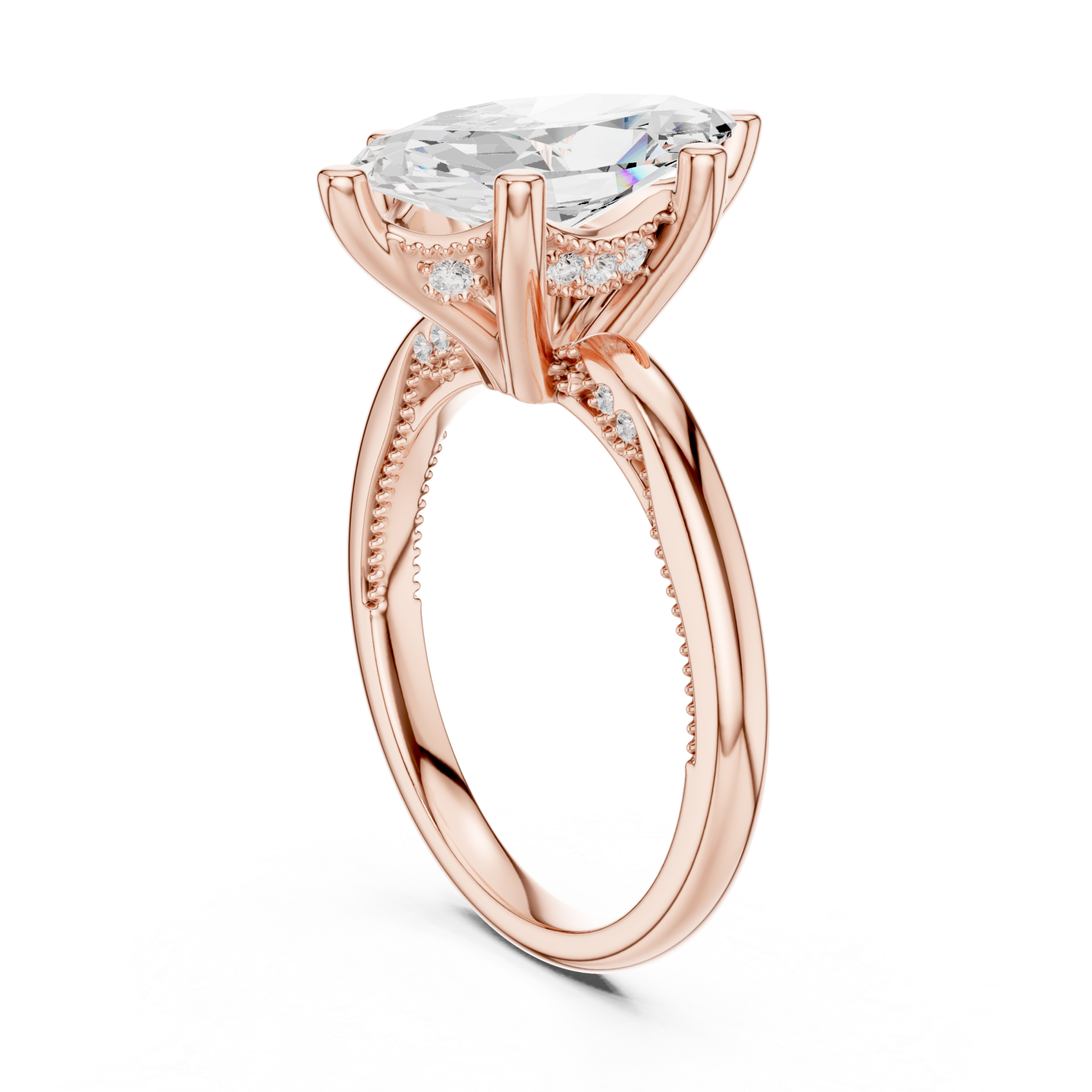  Rose Gold Marquise Luxe Solitaire Ring Left View