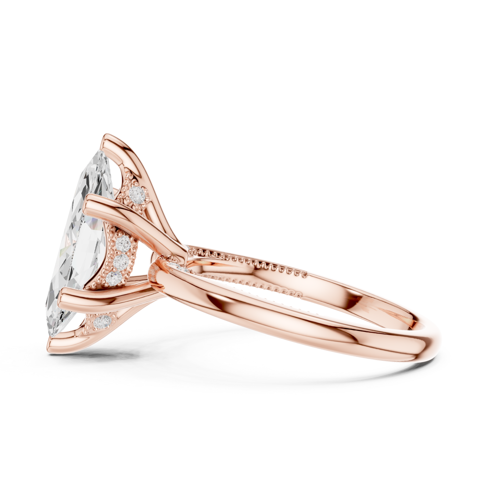  Rose Gold Marquise Luxe Solitaire Ring Side View