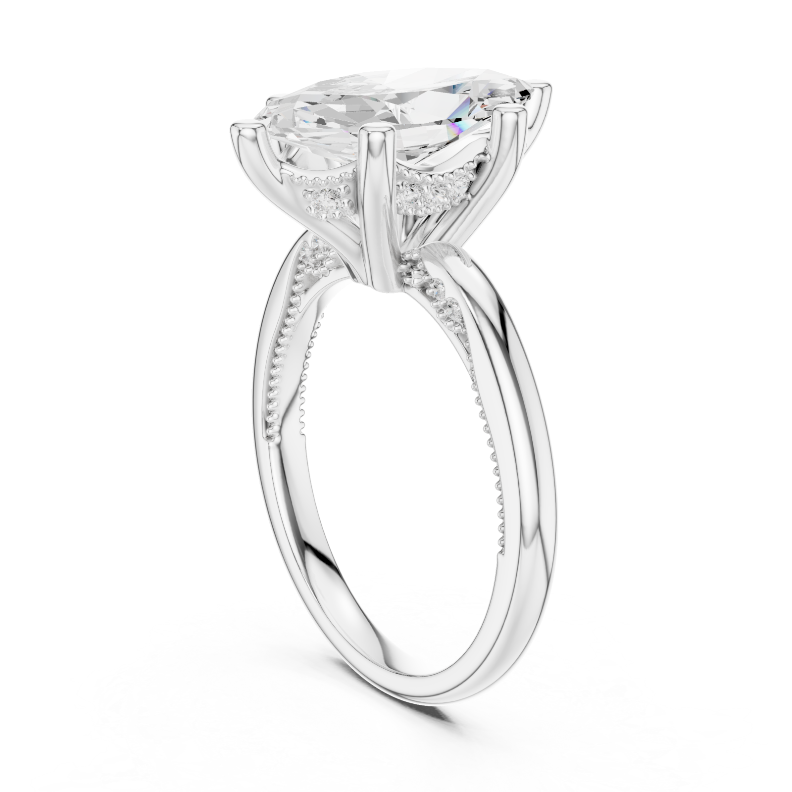  White Gold Marquise Luxe Solitaire Ring Left View