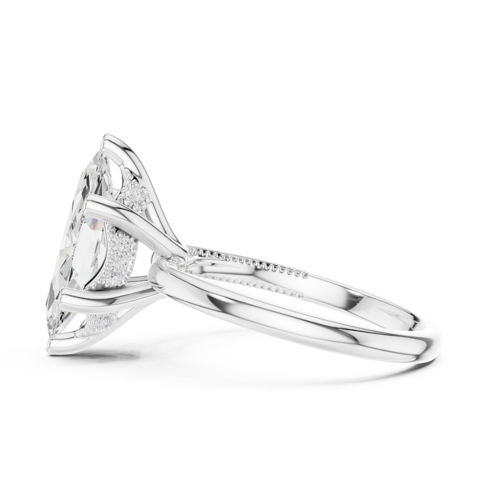  White Gold Marquise Luxe Solitaire Ring Side View