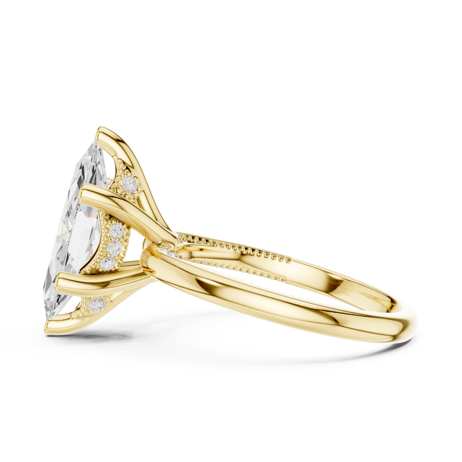 Gold Marquise Luxe Solitaire Ring Side View