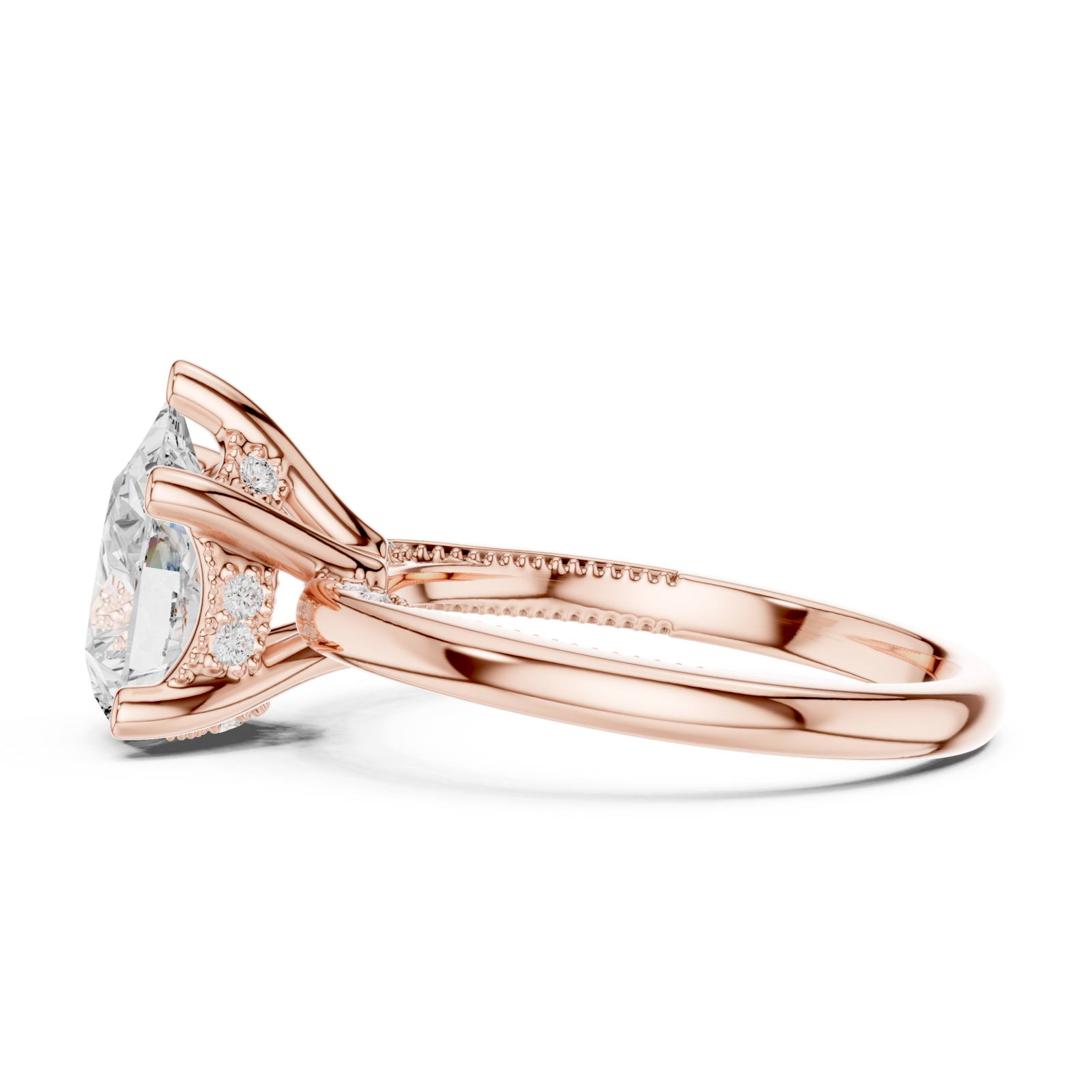  Rose Gold Radiance Halo Embrace Engagement Ring Side View