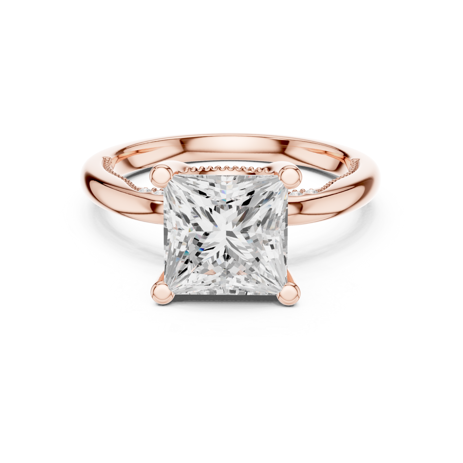  Rose Gold Majestic Solitaire Crown Ring Front View