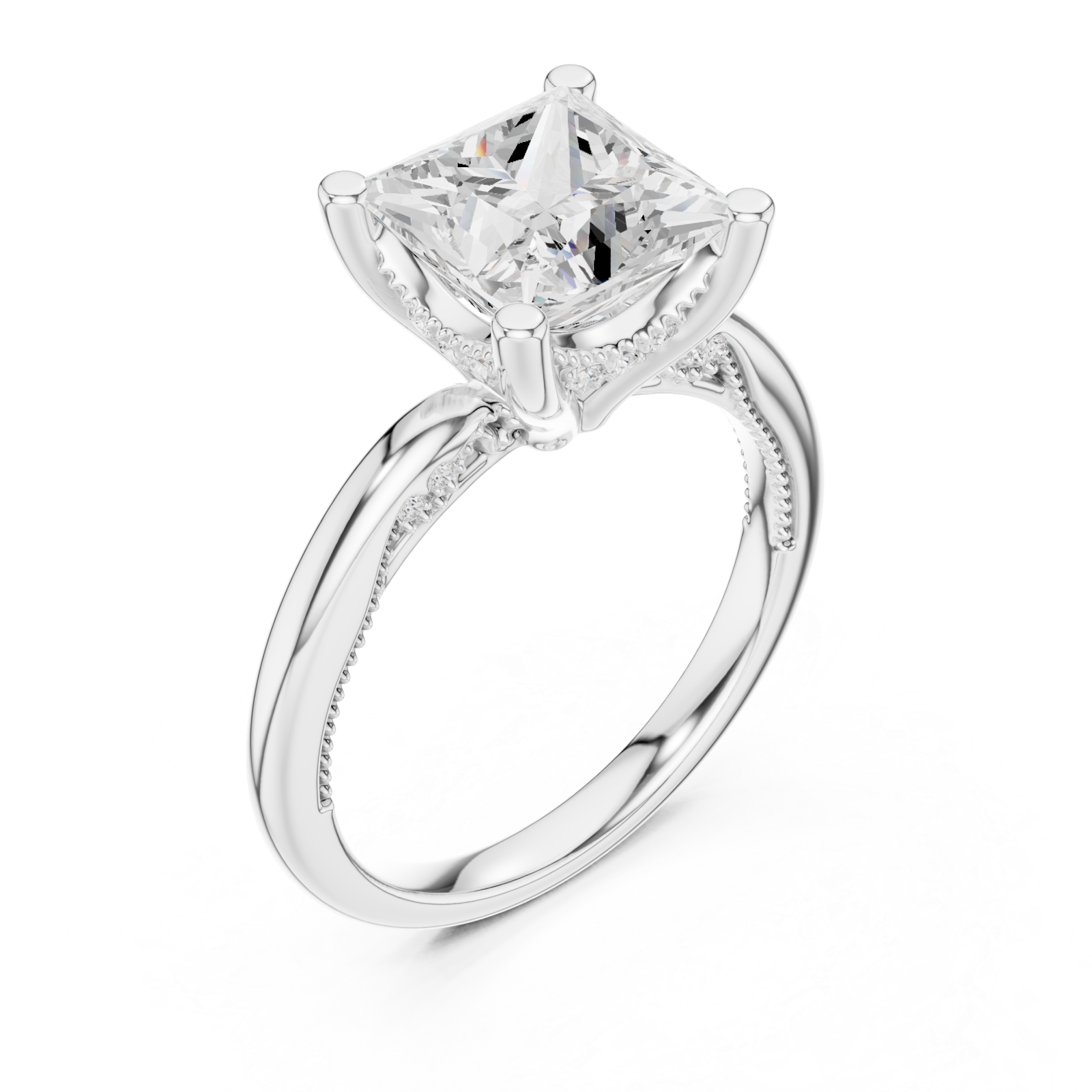  White Gold Majestic Solitaire Crown Ring Right View