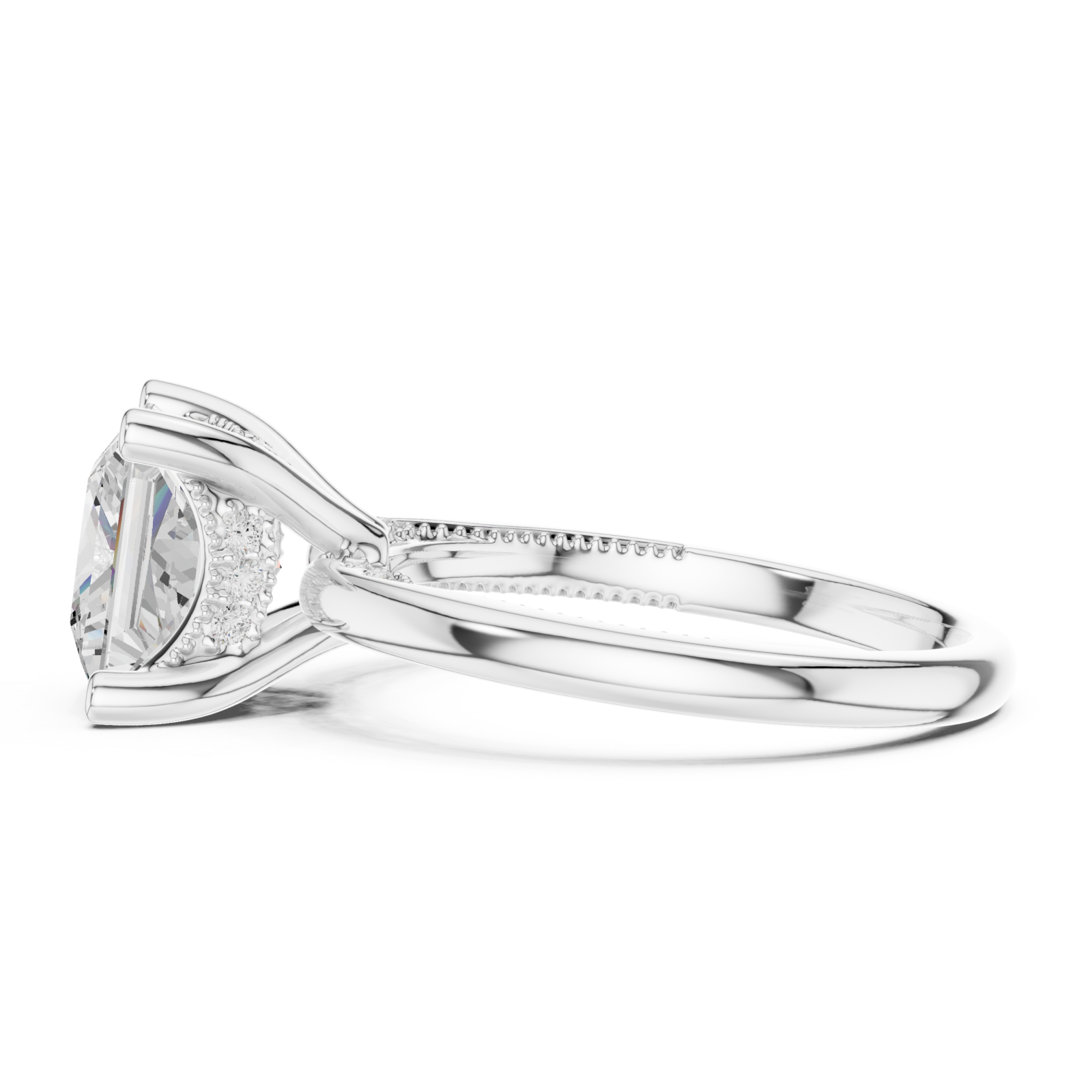  White Gold Majestic Solitaire Crown Ring Side View