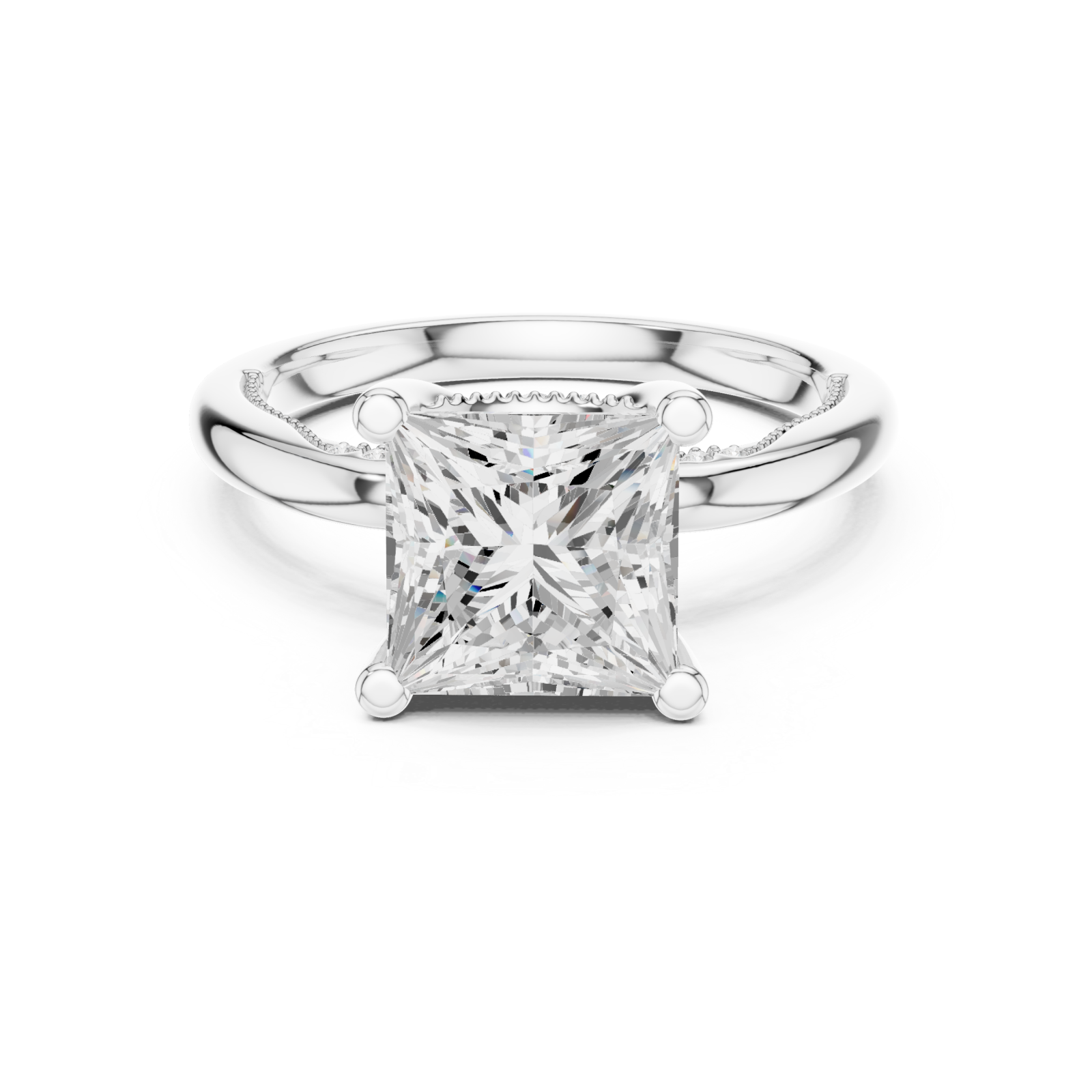  White Gold Majestic Solitaire Crown Ring Front View
