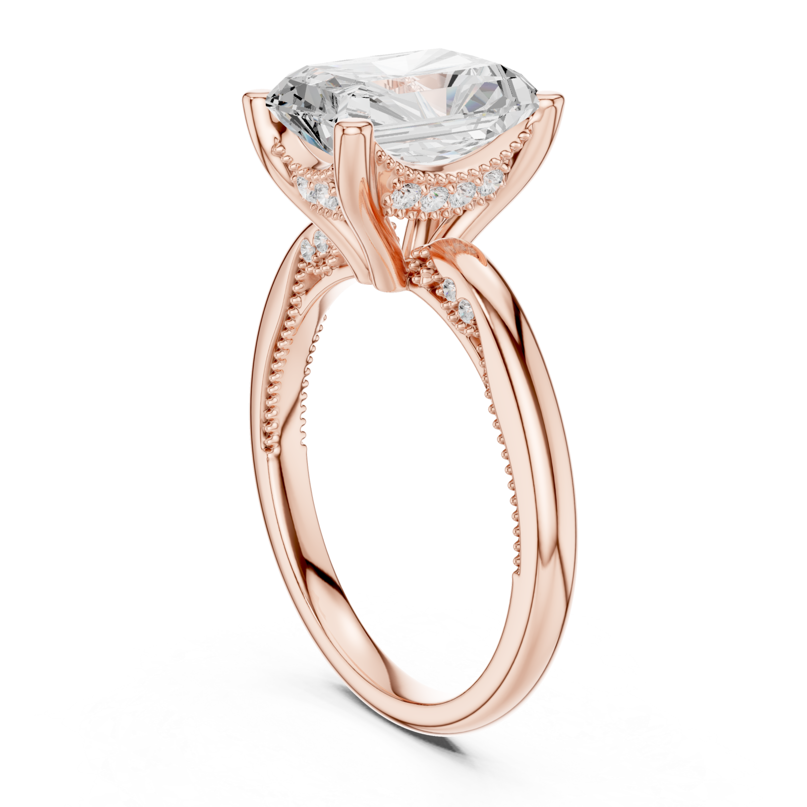  Rose Gold Majestic Embrace Halo Solitaire Band Left View