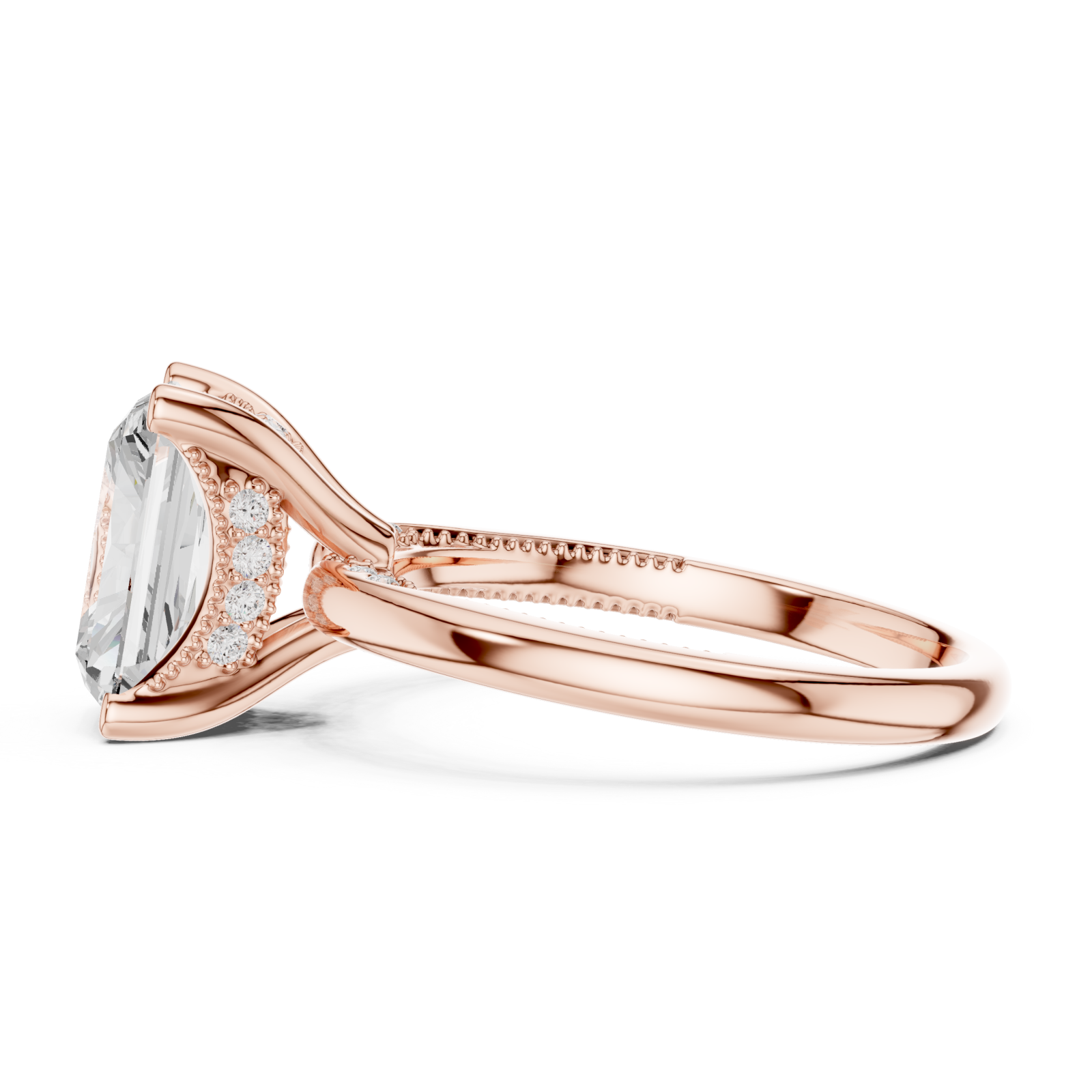  Rose Gold Majestic Embrace Halo Solitaire Band Side View