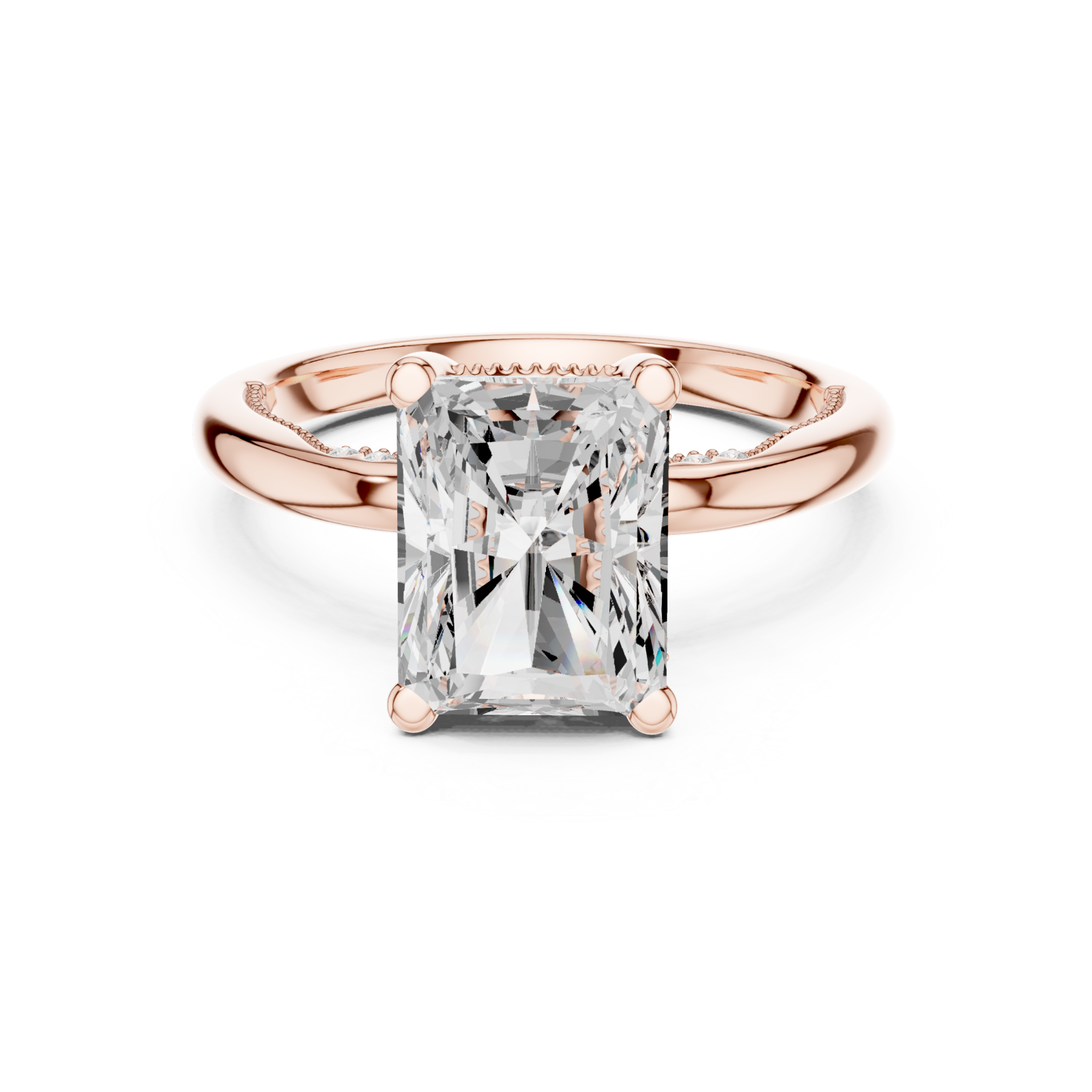  Rose Gold Majestic Embrace Halo Solitaire Band Front View
