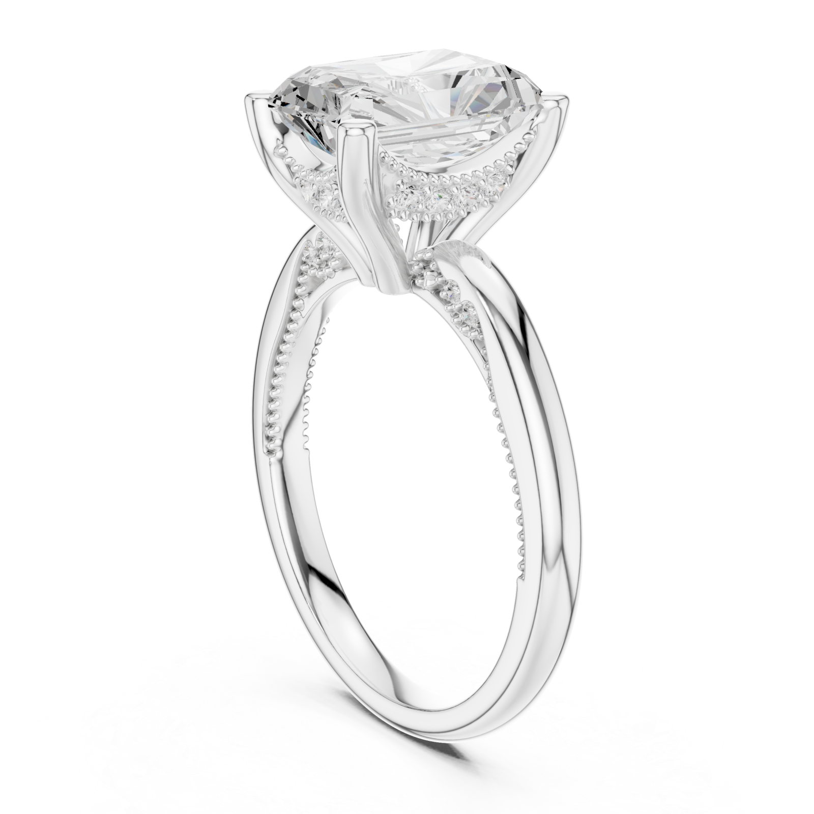  White Gold Majestic Embrace Halo Solitaire Band Left View