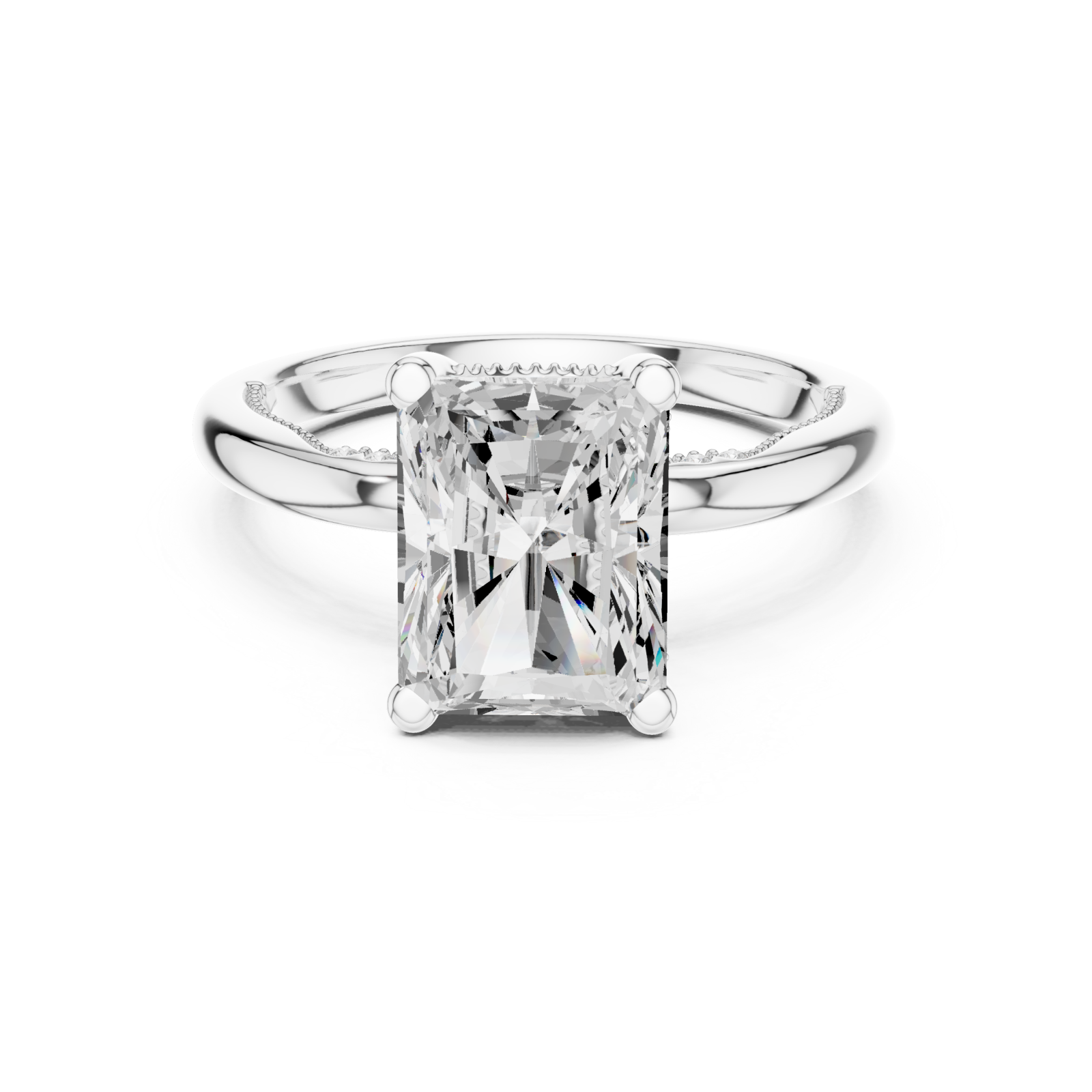  White Gold Majestic Embrace Halo Solitaire Band Front View