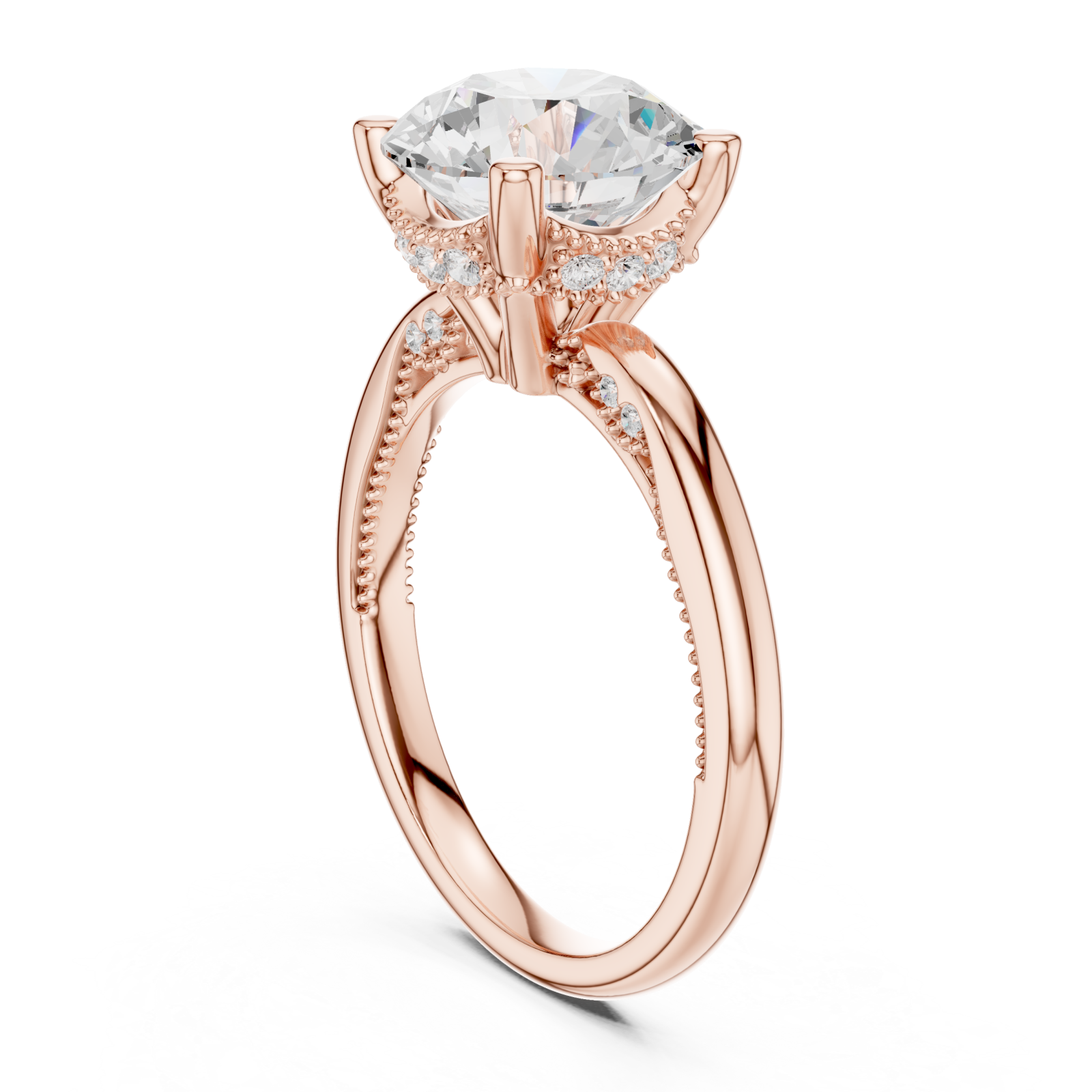  Rose Gold Mystique Radiance Halo Engagement Ring Left View