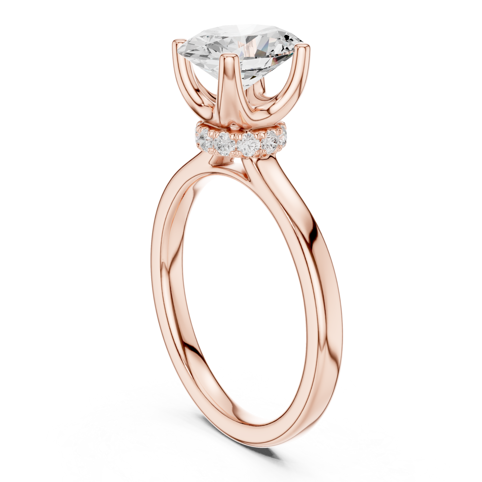  Rose Gold Radiant Spiral Halo Ring Left View