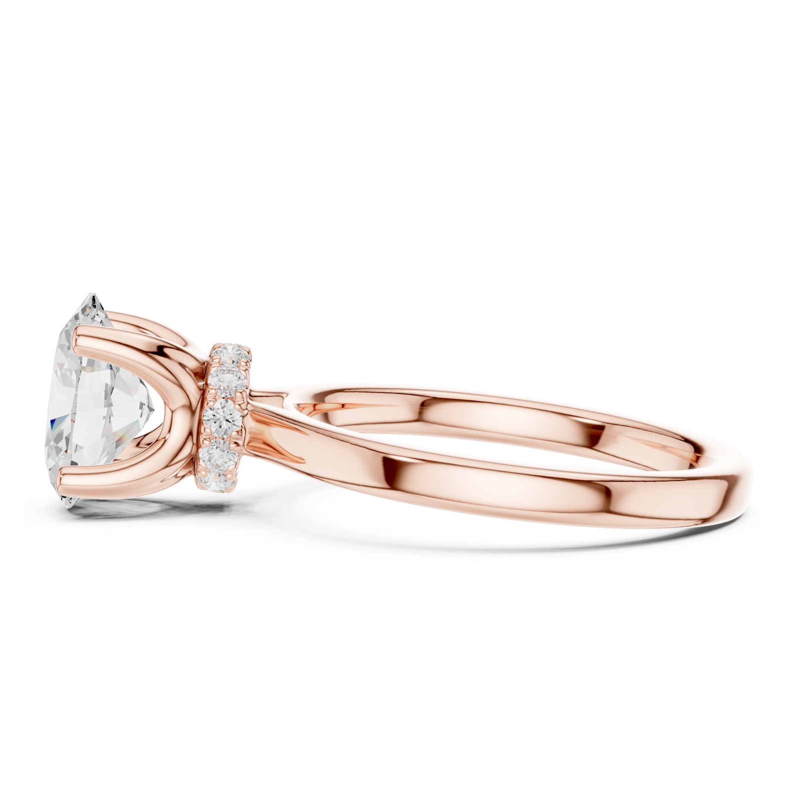  Rose Gold Radiant Spiral Halo Ring Side View