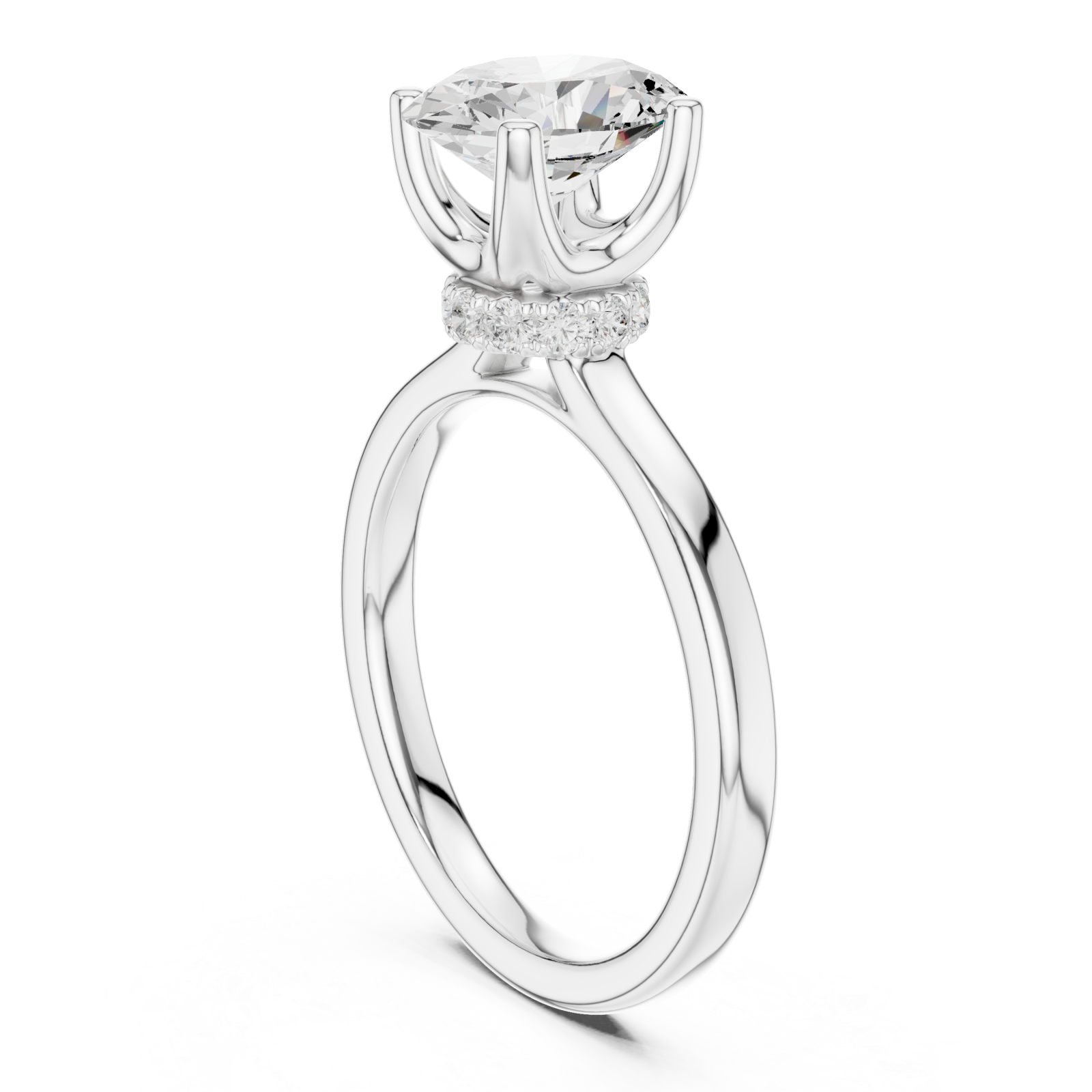  White Gold Radiant Spiral Halo Ring Left View