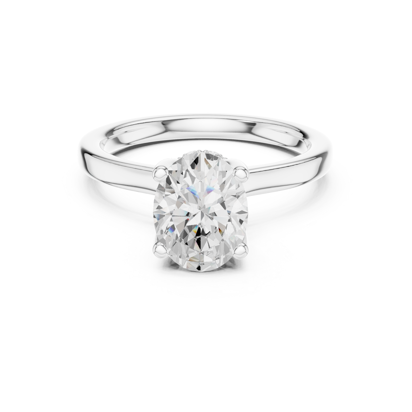  White Gold Radiant Spiral Halo Ring Front View