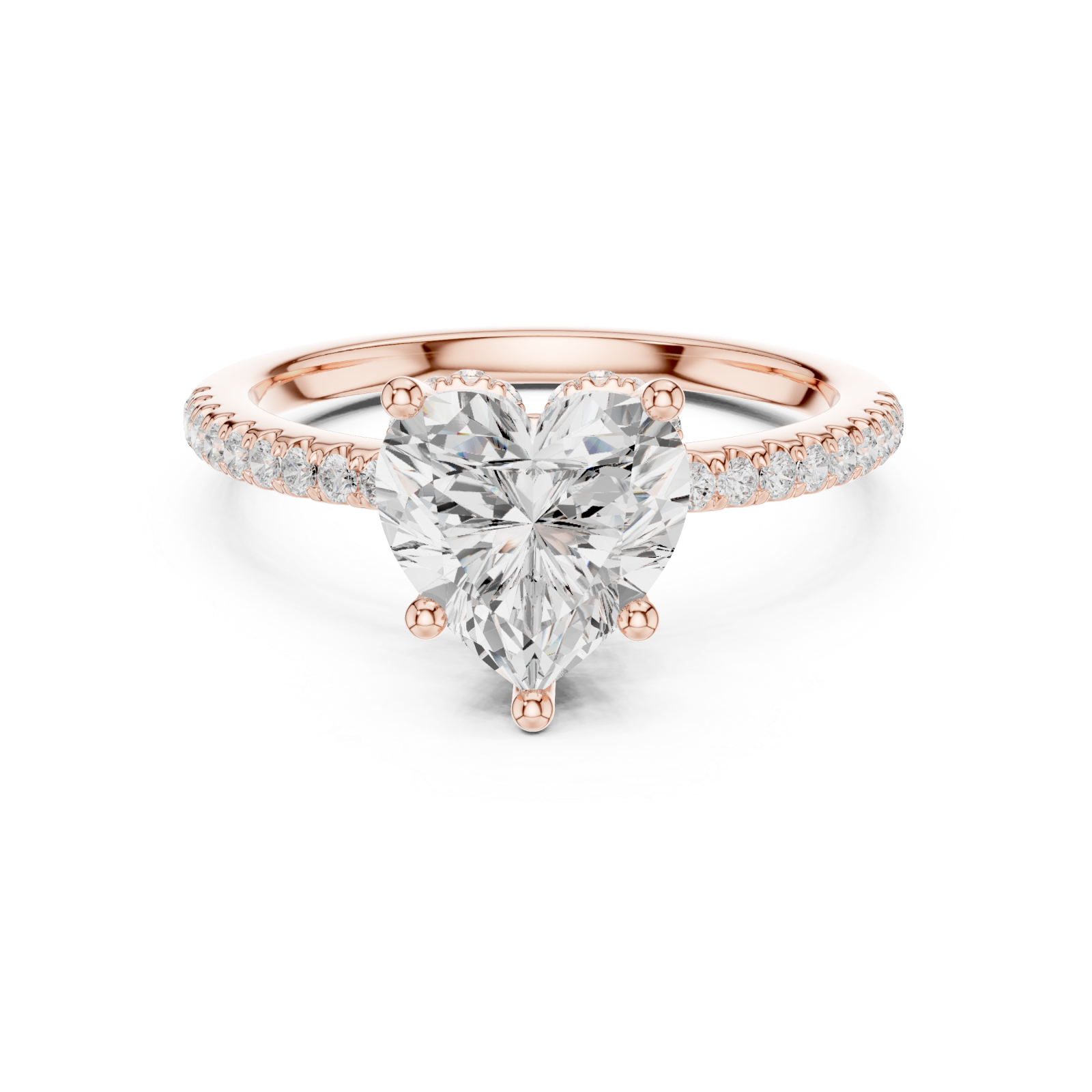  Rose Gold Luminous Heart Crown Ring Front View