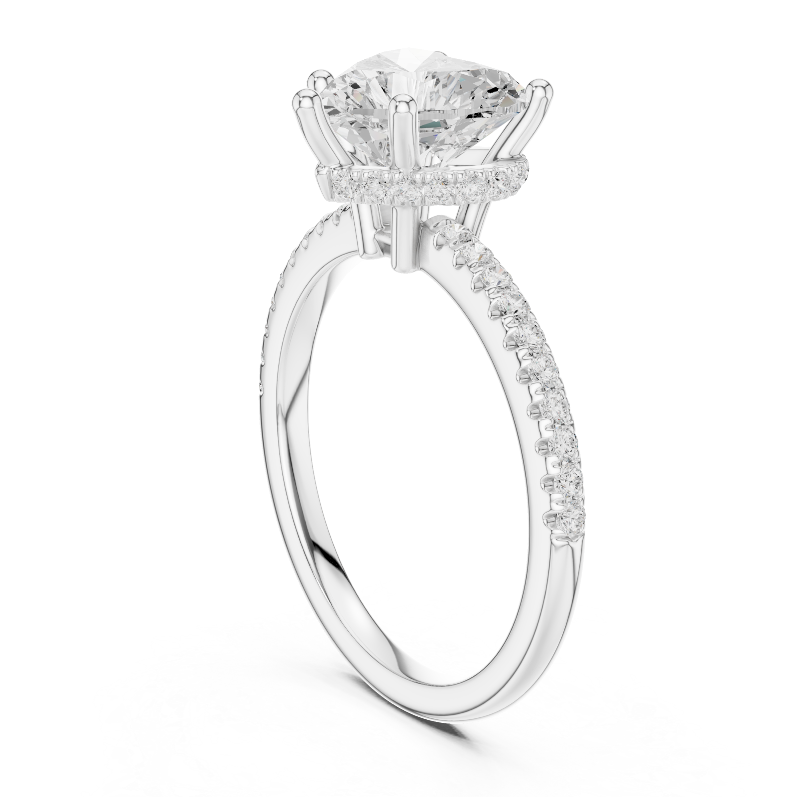  White Gold Luminous Heart Crown Ring Left View