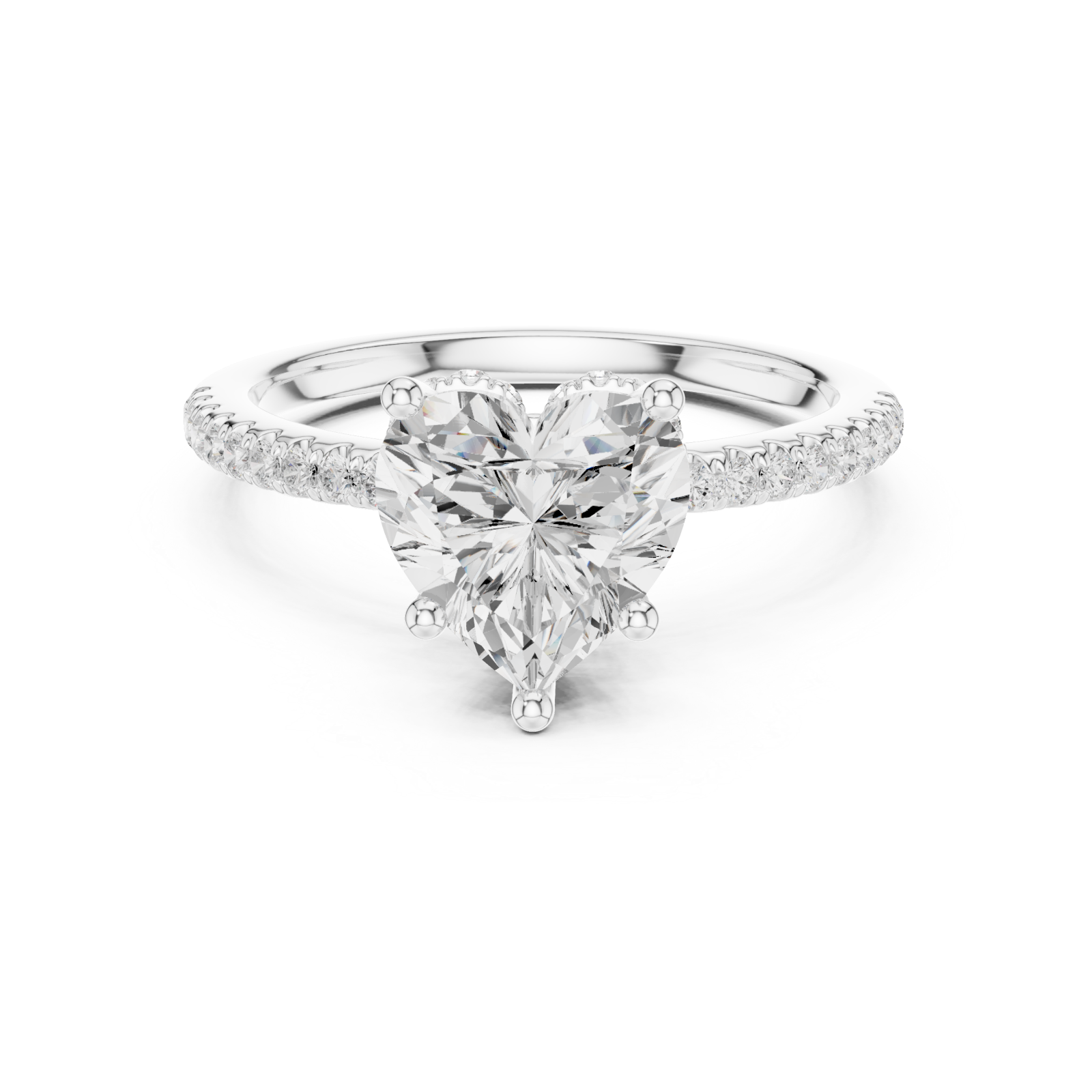  White Gold Luminous Heart Crown Ring Front View