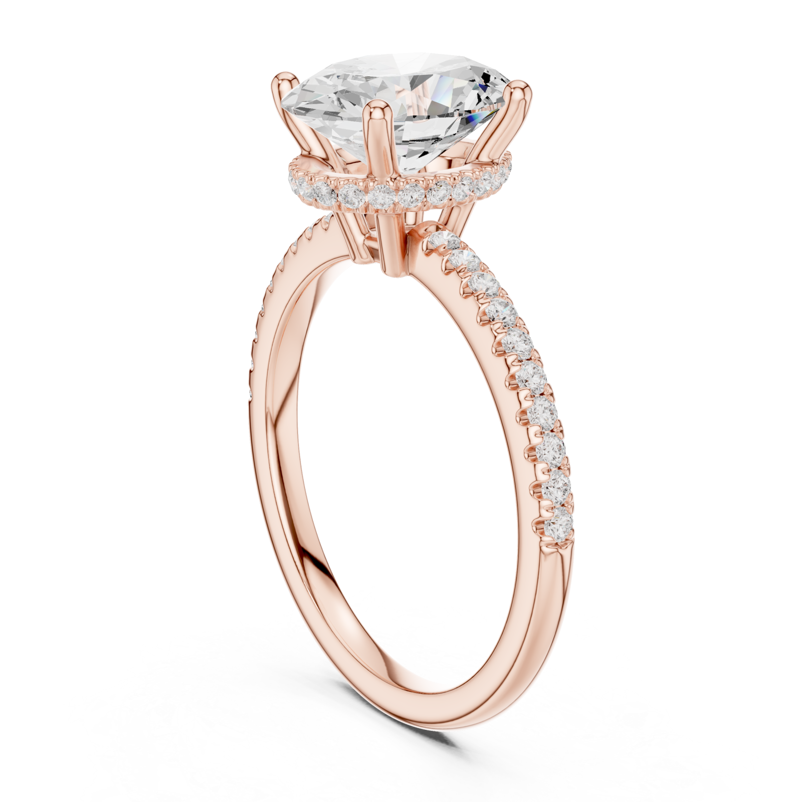 Rose Gold Radiant Elegance Halo Ring Left View