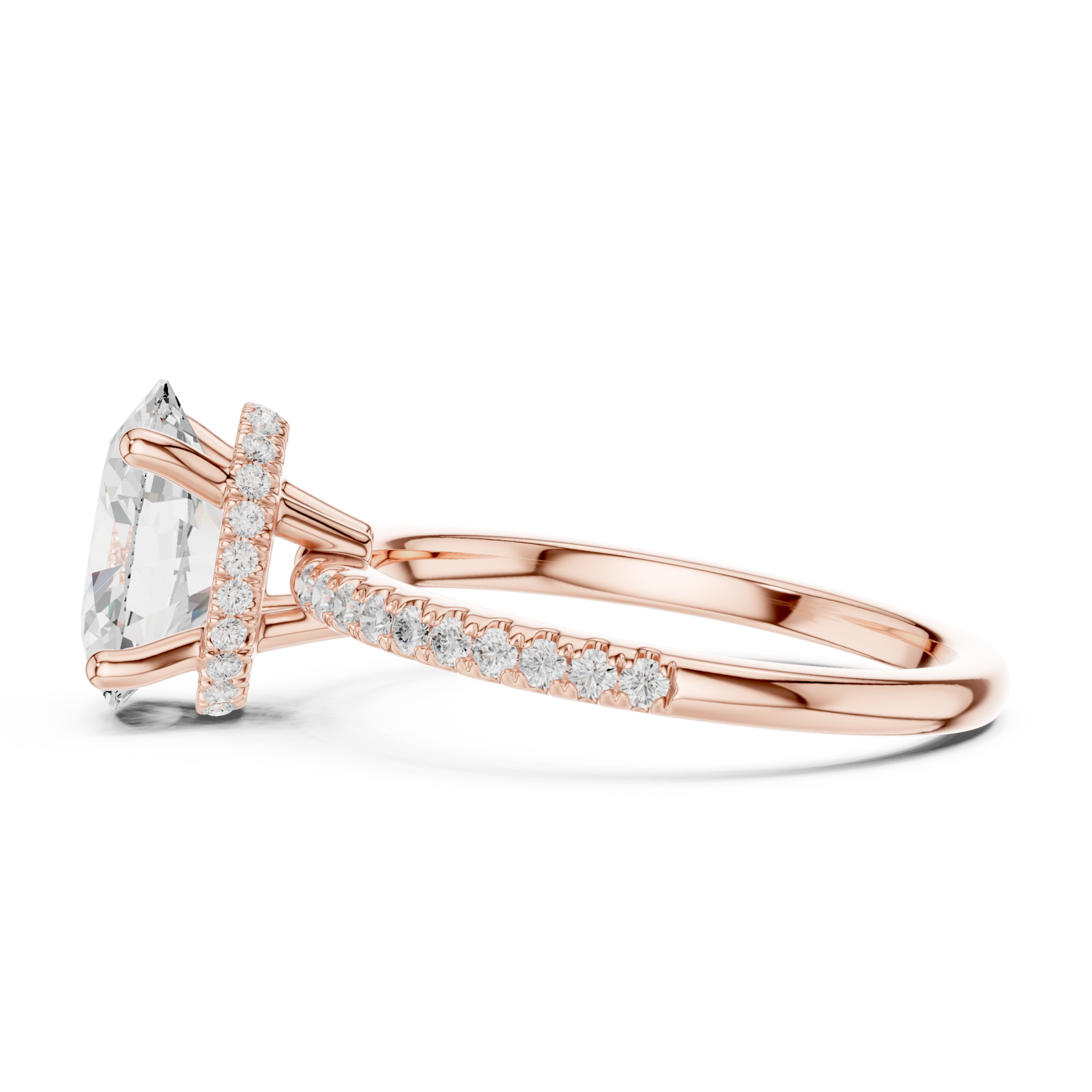  Rose Gold Radiant Elegance Halo Ring Side View
