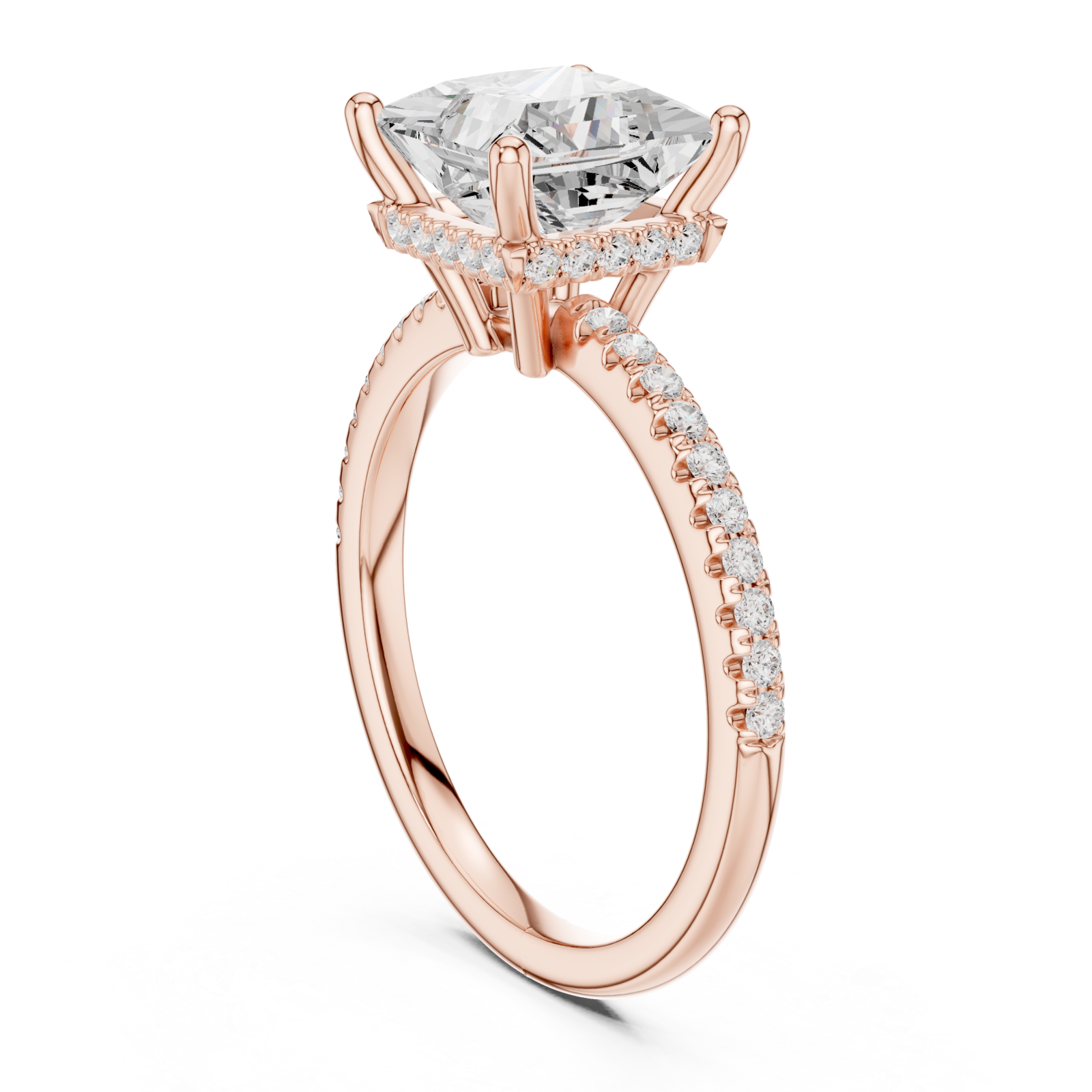  Rose Gold Majestic Prism Halo Engagement Ring Left View