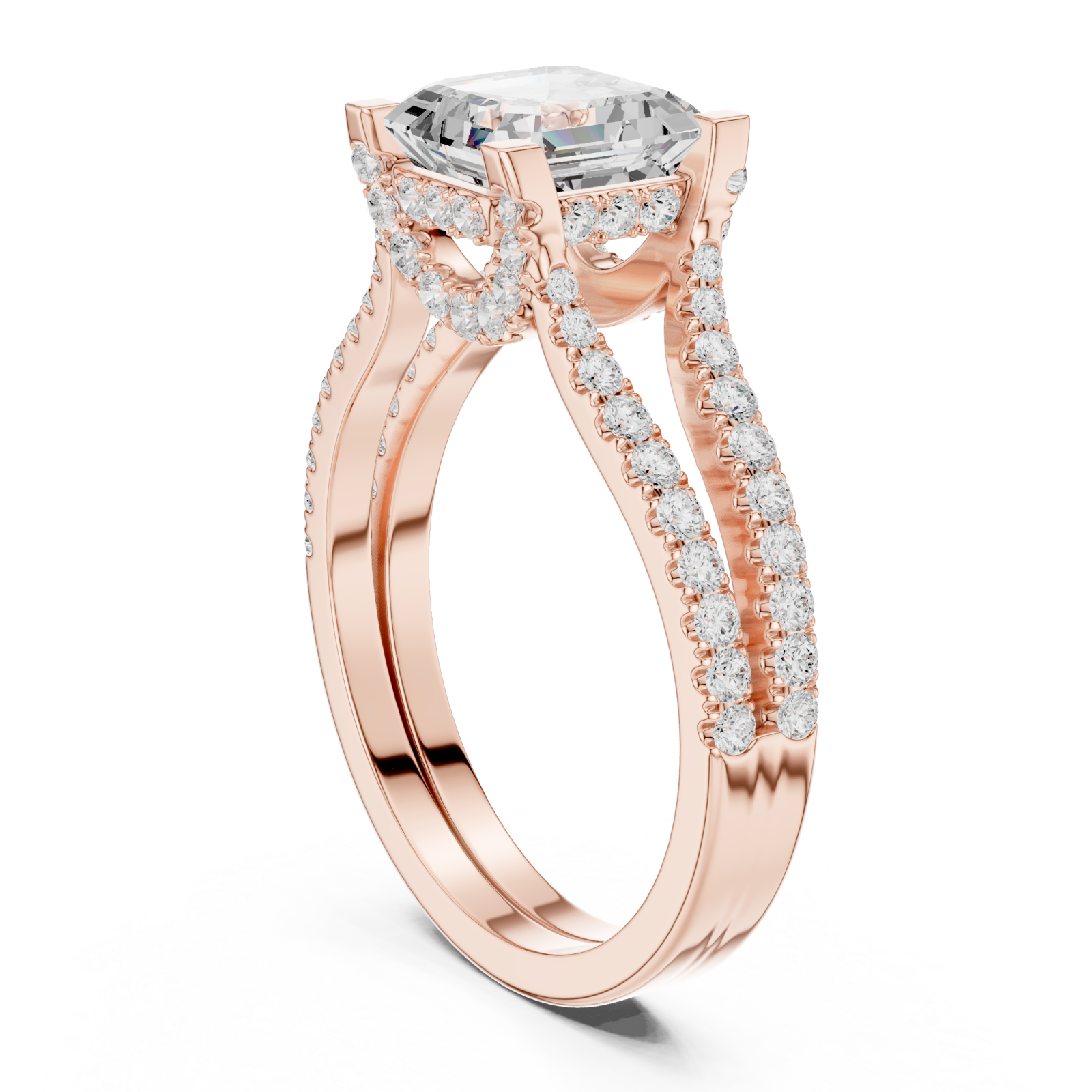  Rose Gold Delicate Halo Dual Band Ring Left View
