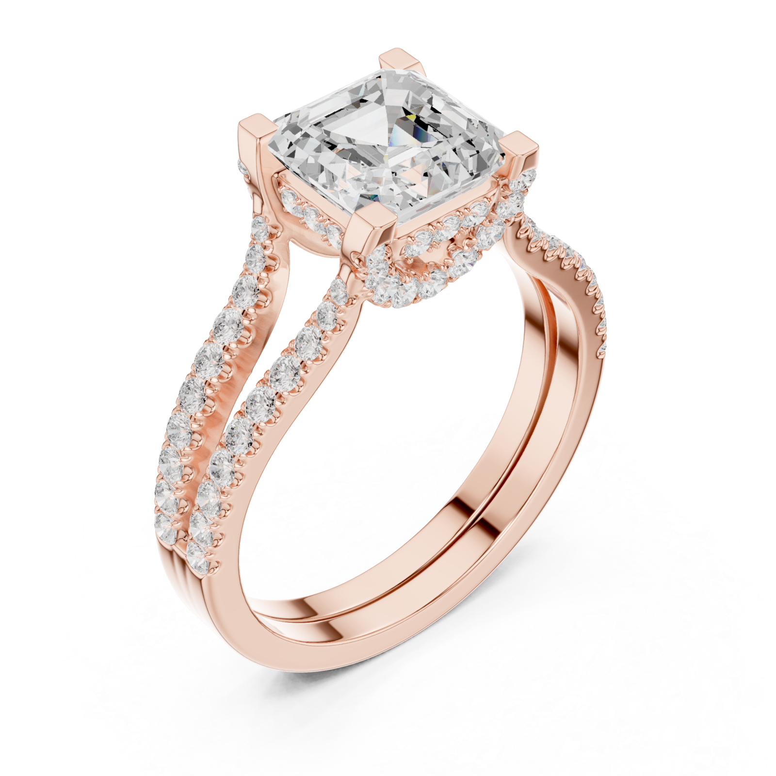  Rose Gold Delicate Halo Dual Band Ring Right View