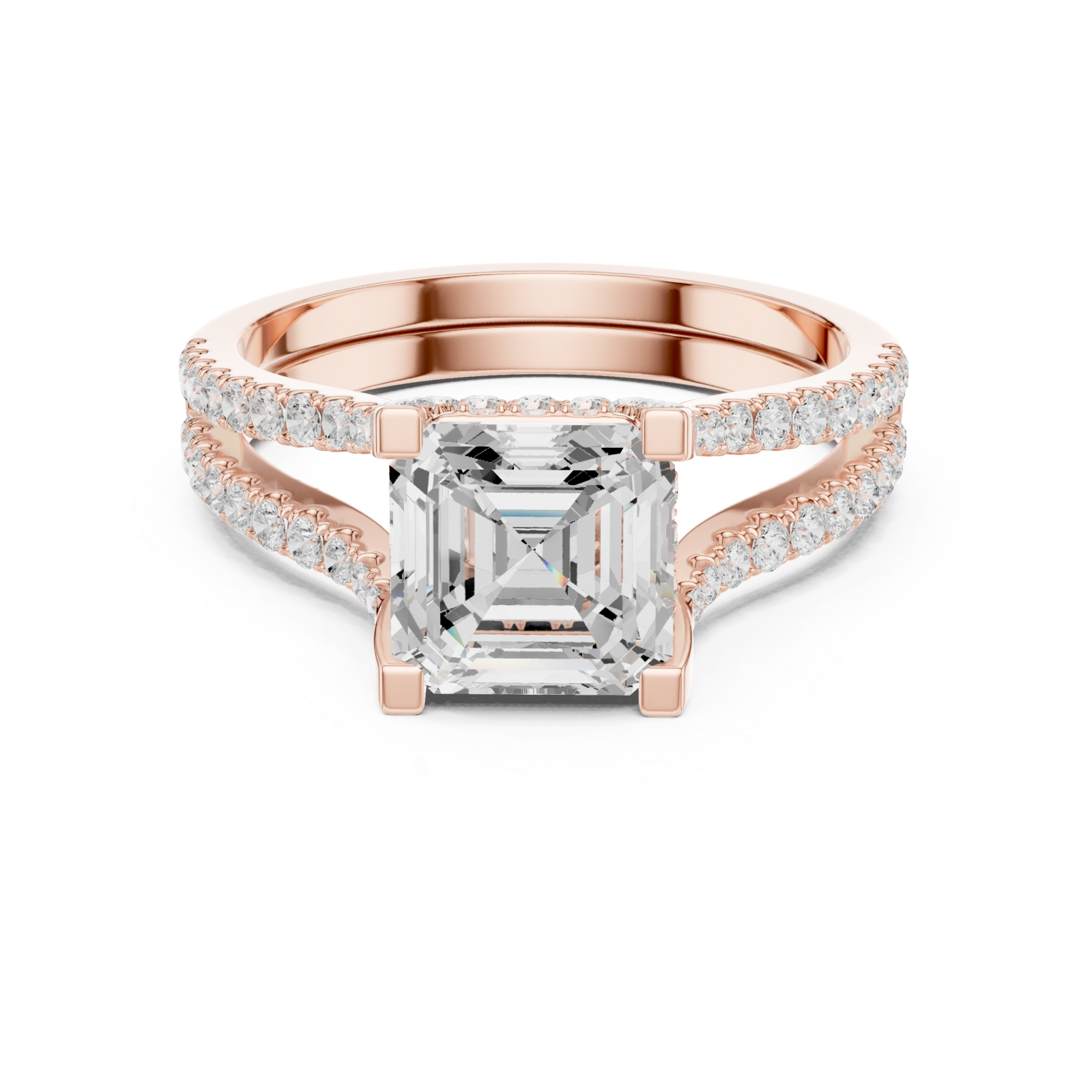  Rose Gold Delicate Halo Dual Band Ring Front View