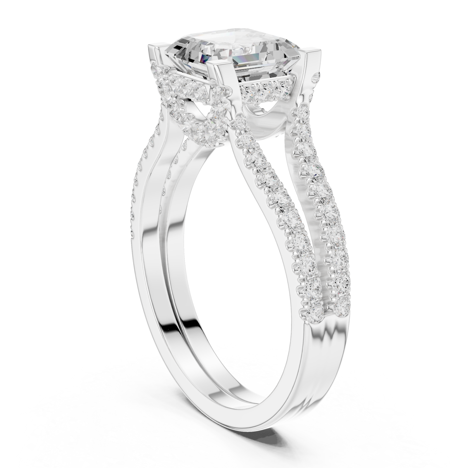  White Gold Delicate Halo Dual Band Ring Left View
