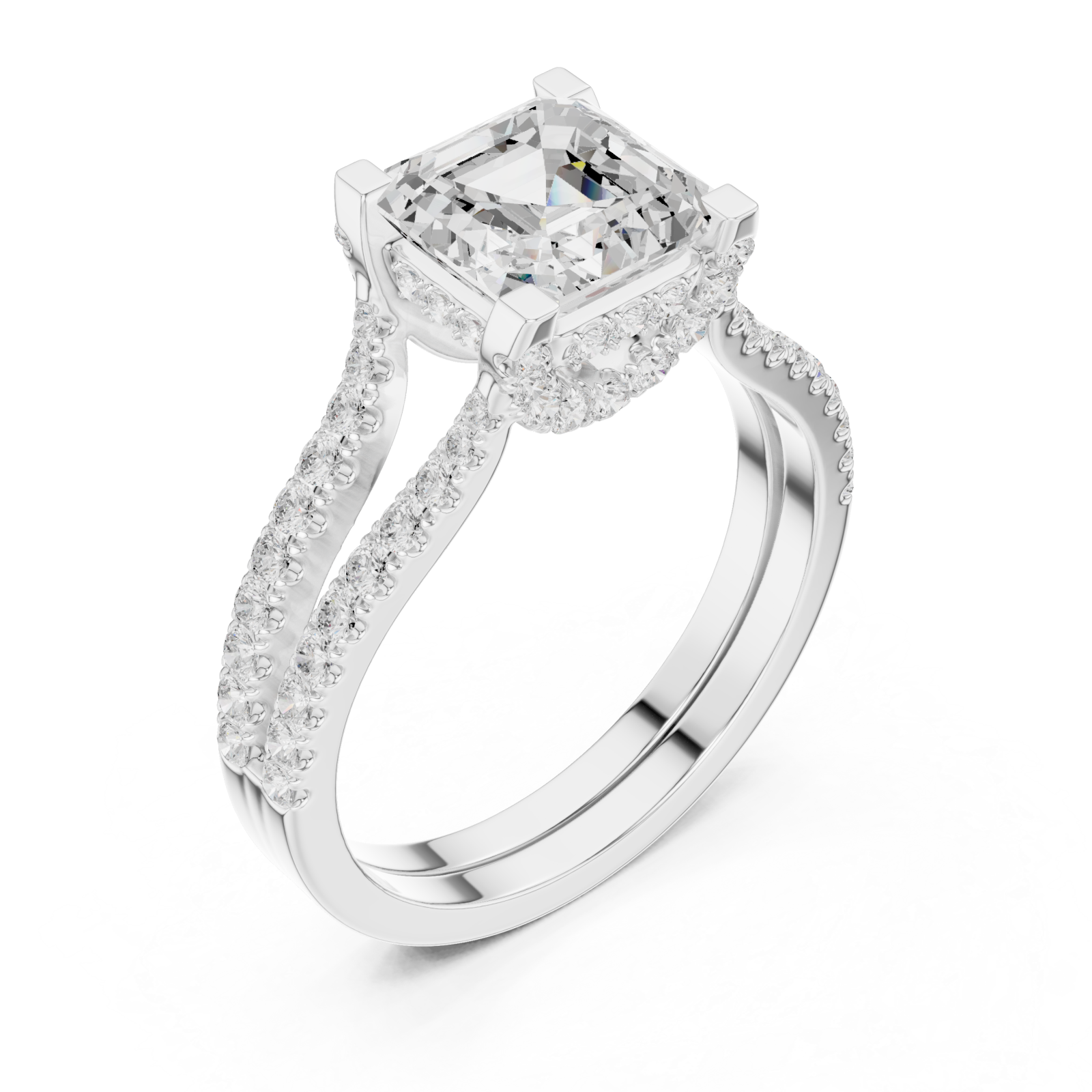  White Gold Delicate Halo Dual Band Ring Right View