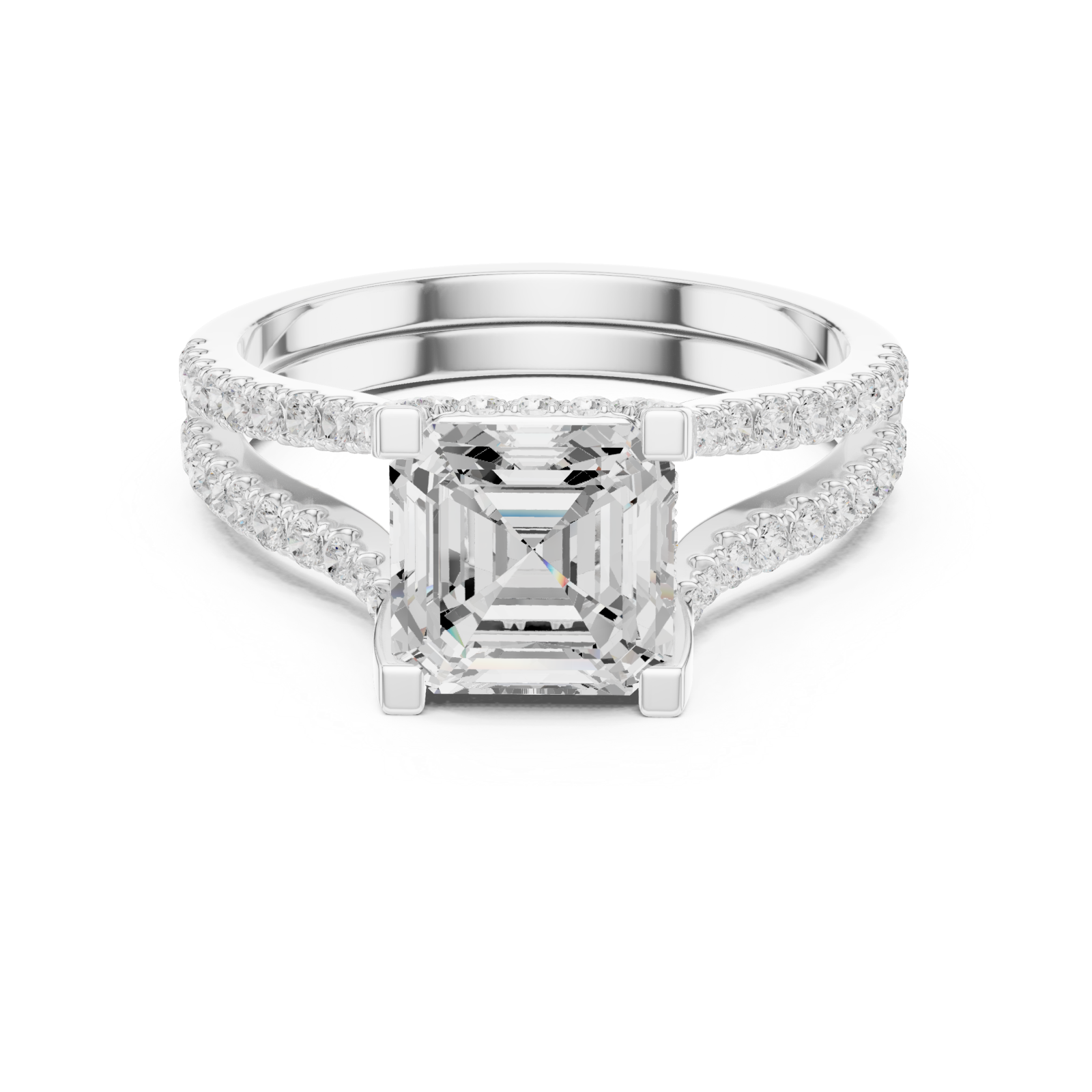  White Gold Delicate Halo Dual Band Ring Front View