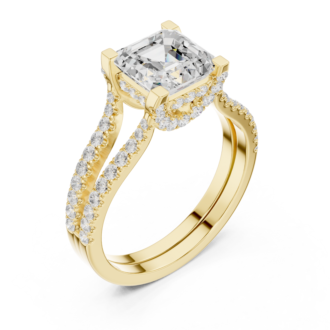 Gold Delicate Halo Dual Band Ring Right View