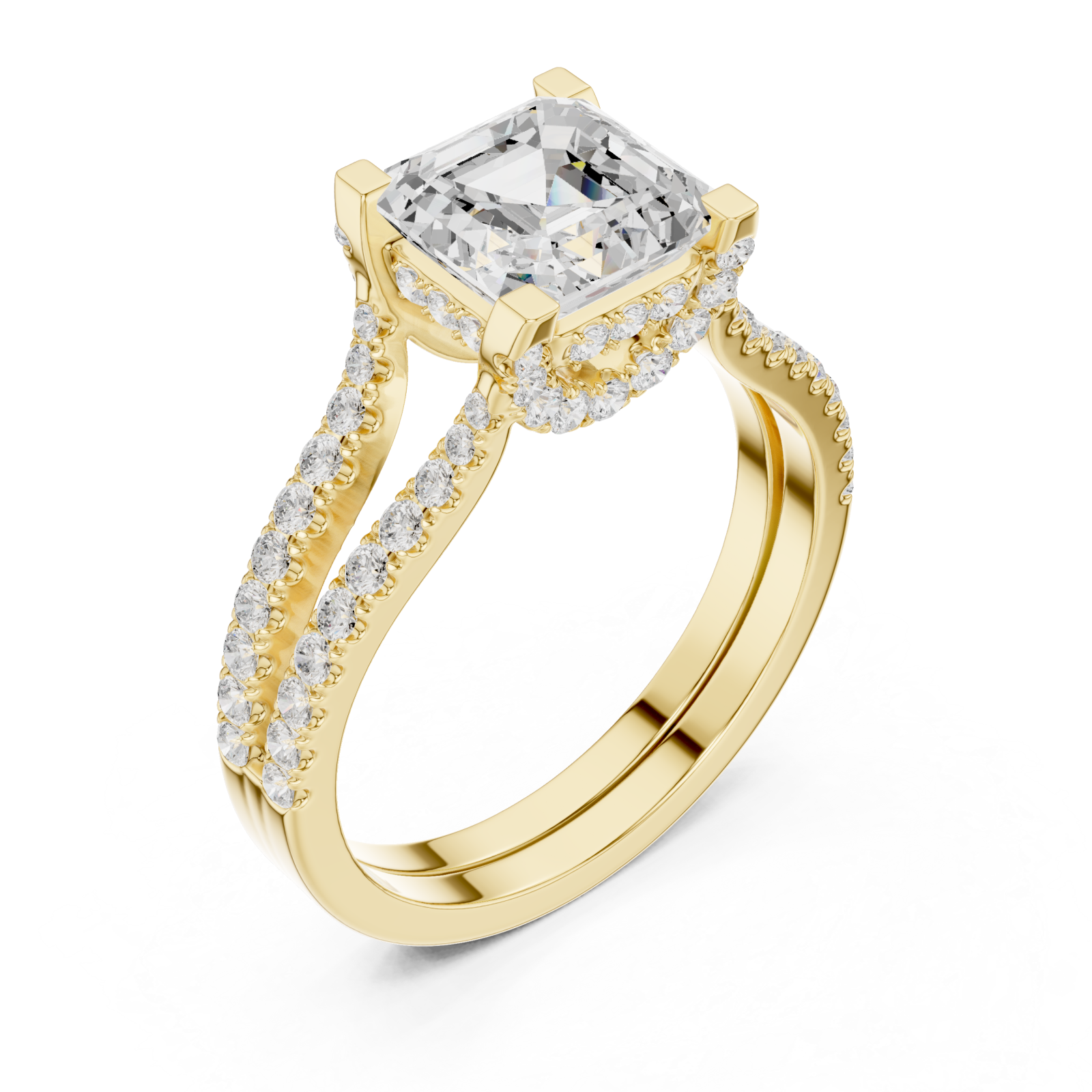 Gold Delicate Halo Dual Band Ring Right View