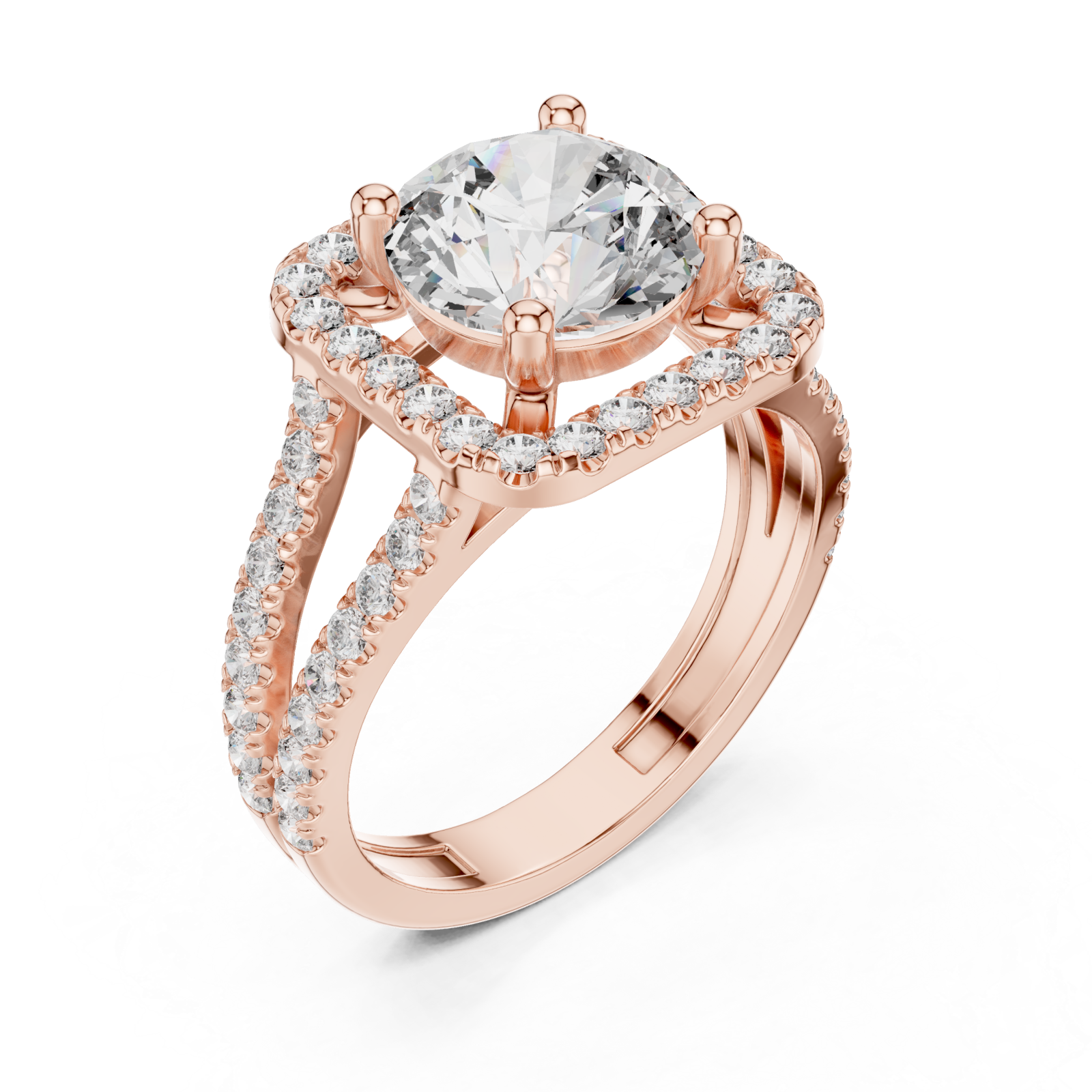  Rose Gold Radiant Halo Splendor Ring Right View