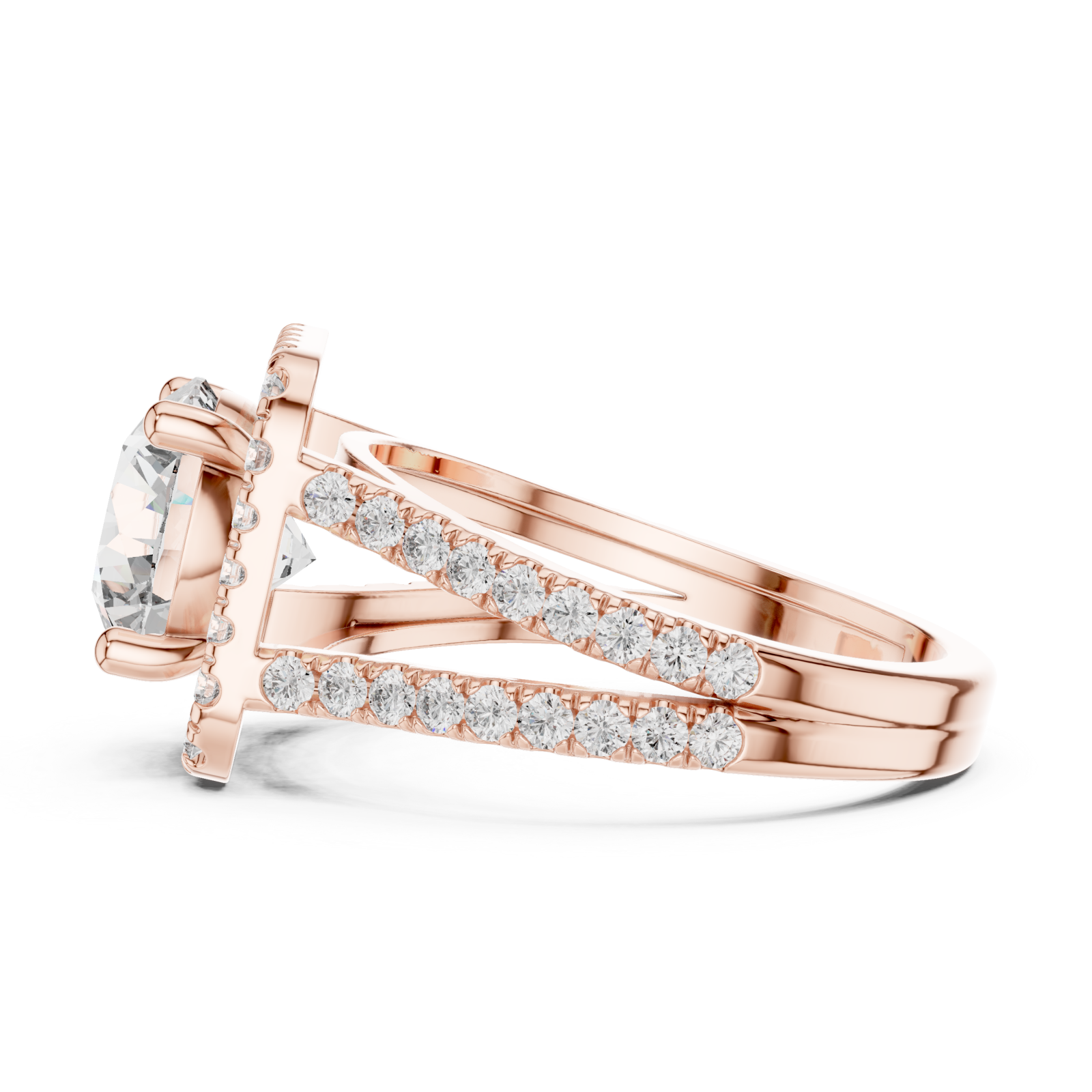  Rose Gold Radiant Halo Splendor Ring Side View