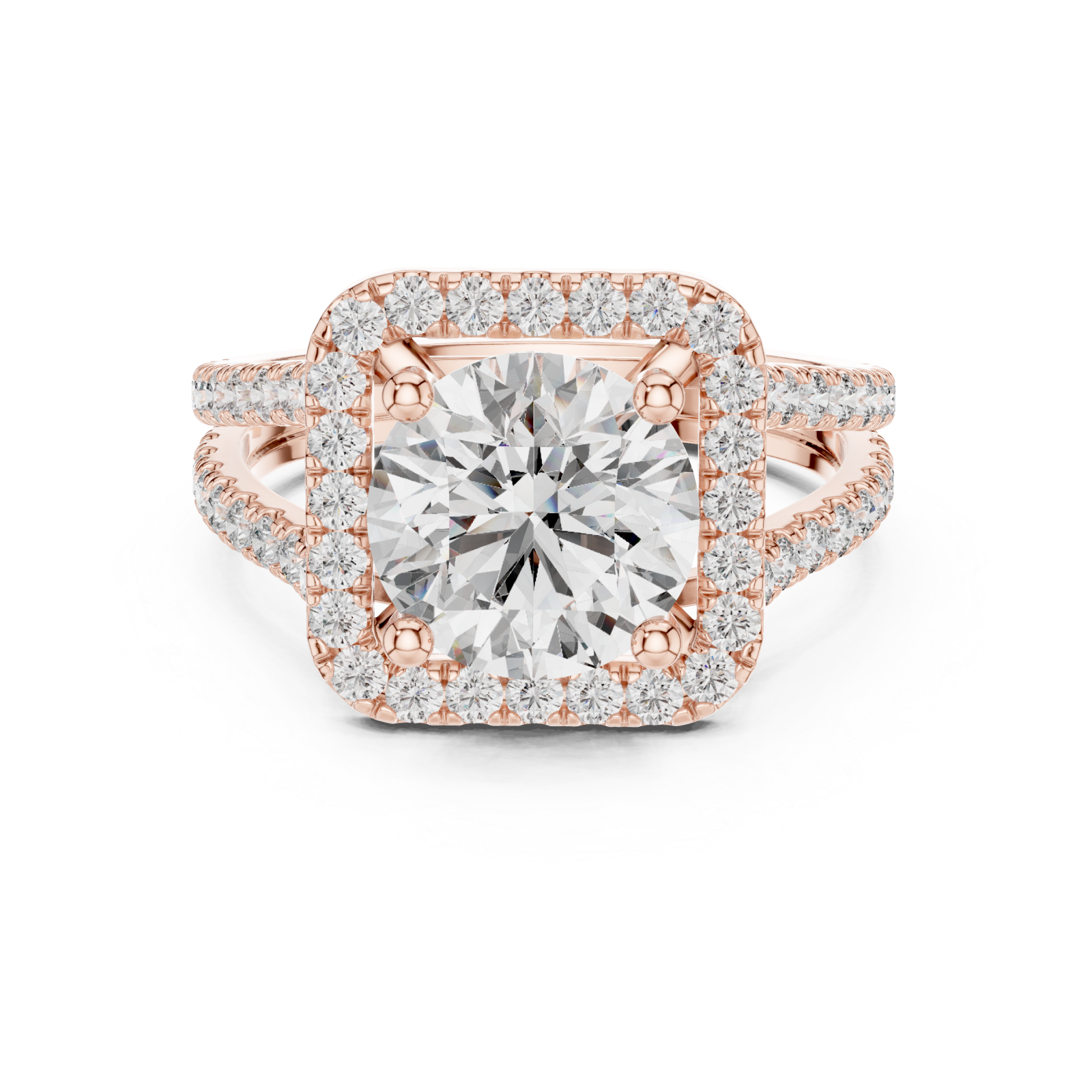  Rose Gold Radiant Halo Splendor Ring Front View