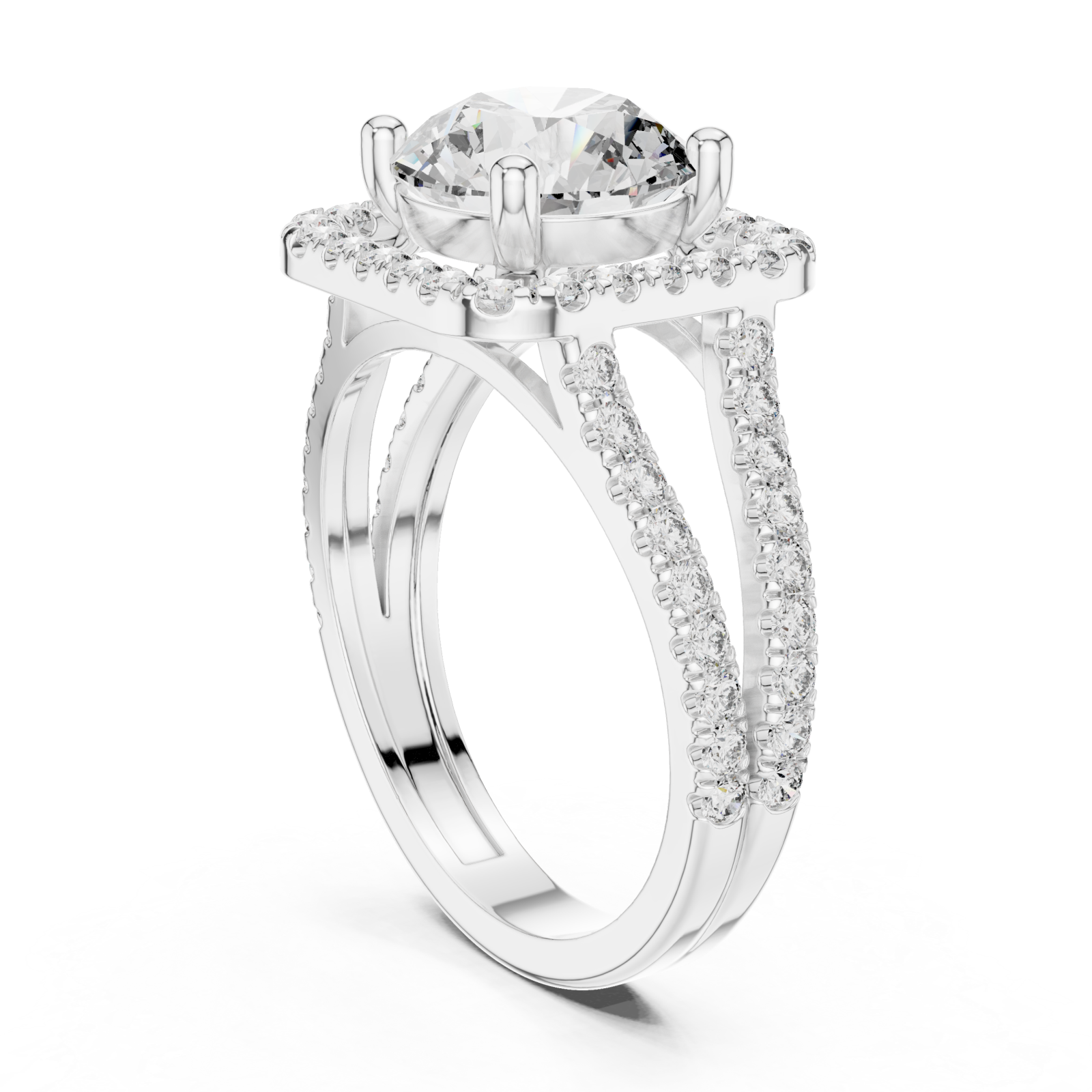  White Gold Radiant Halo Splendor Ring Left View