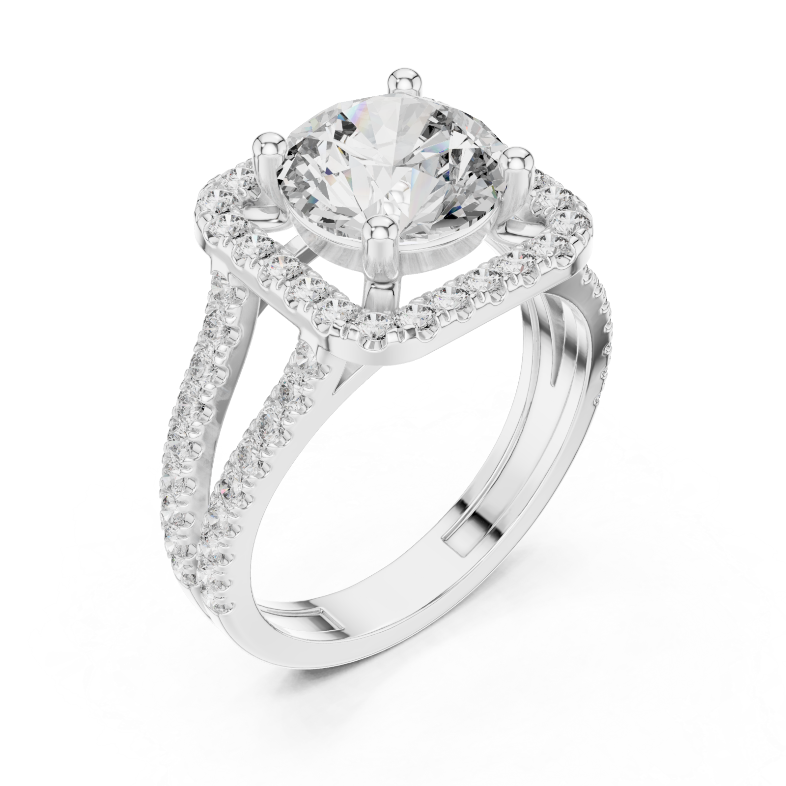  White Gold Radiant Halo Splendor Ring Right View