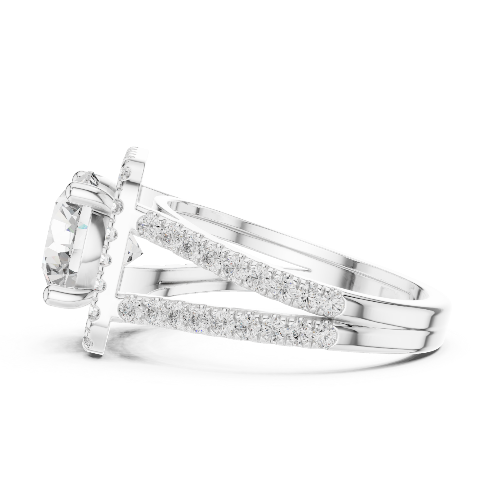  White Gold Radiant Halo Splendor Ring Side View